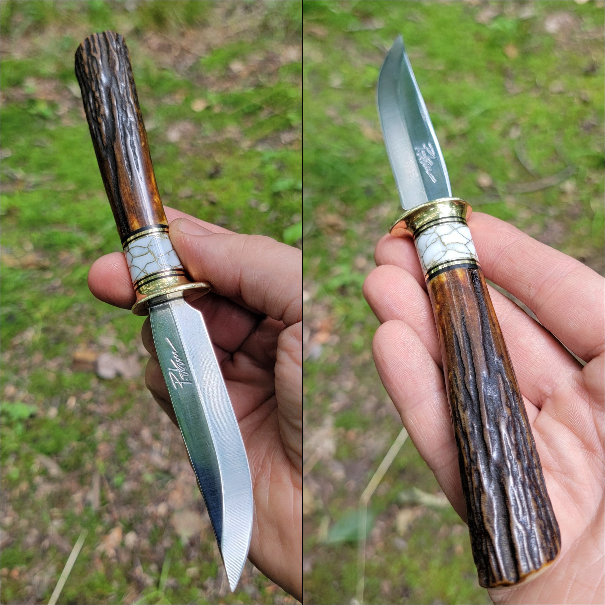 Pete's Custom Knives - All-around Knife. Lauri 95 - White Turquoise with gold web #36