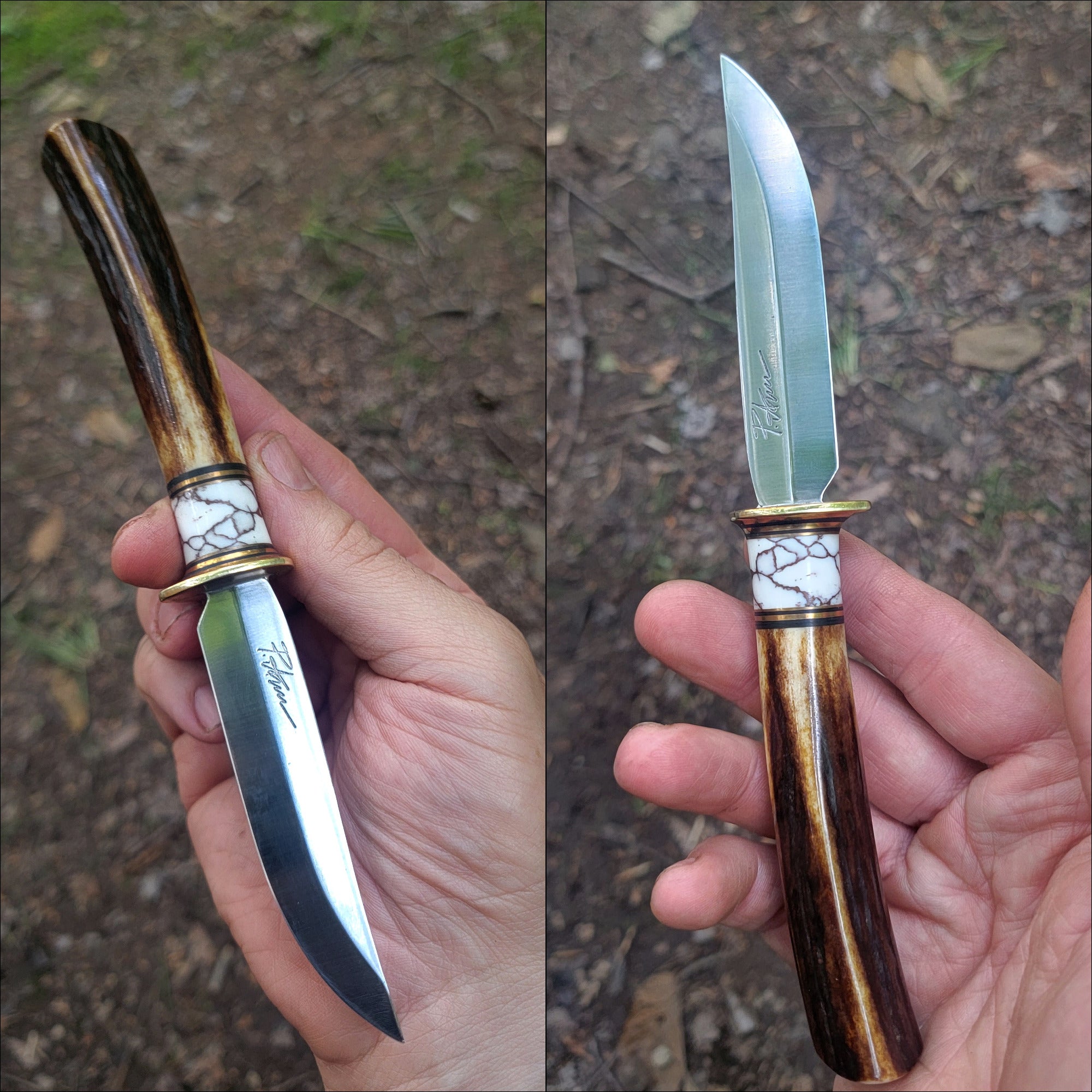 Pete's Custom Knives - All-around Knife. Lauri 95 - White Turquoise with Copper web #38