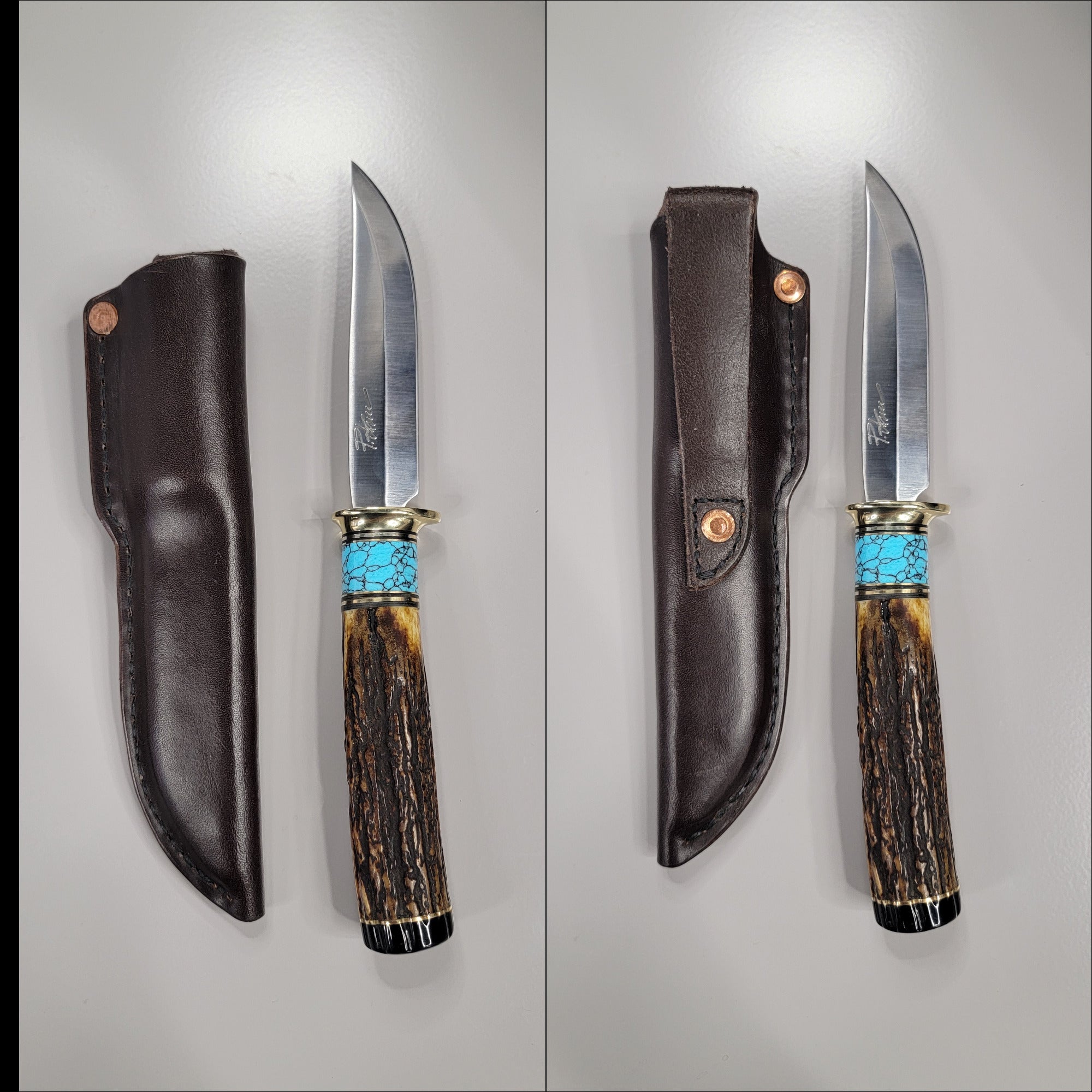 Pete's Custom Knives - Hunter knife. Lauri 105 - Turquoise with Black web. #42