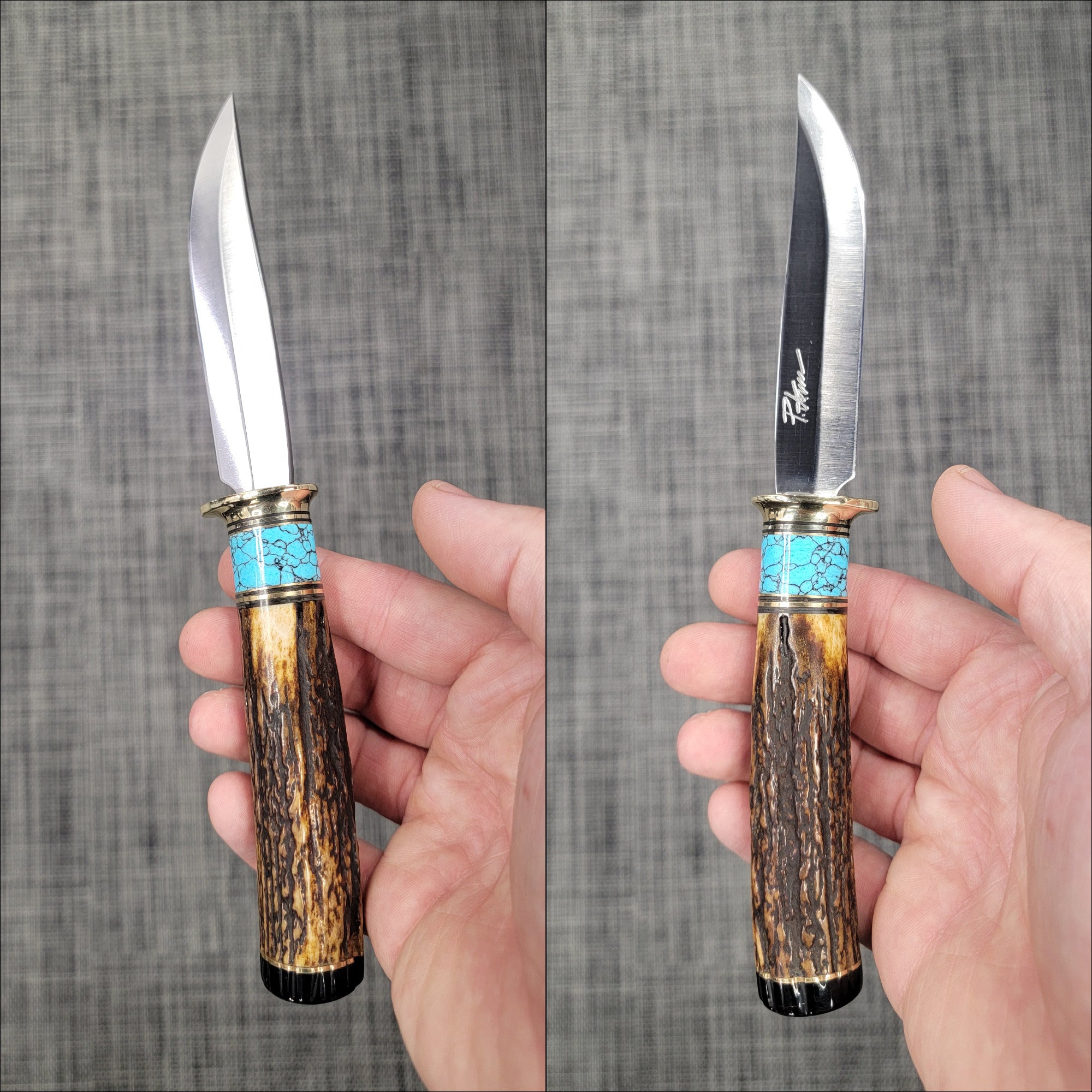 Pete's Custom Knives - Hunter knife. Lauri 105 - Turquoise with Black web. #42