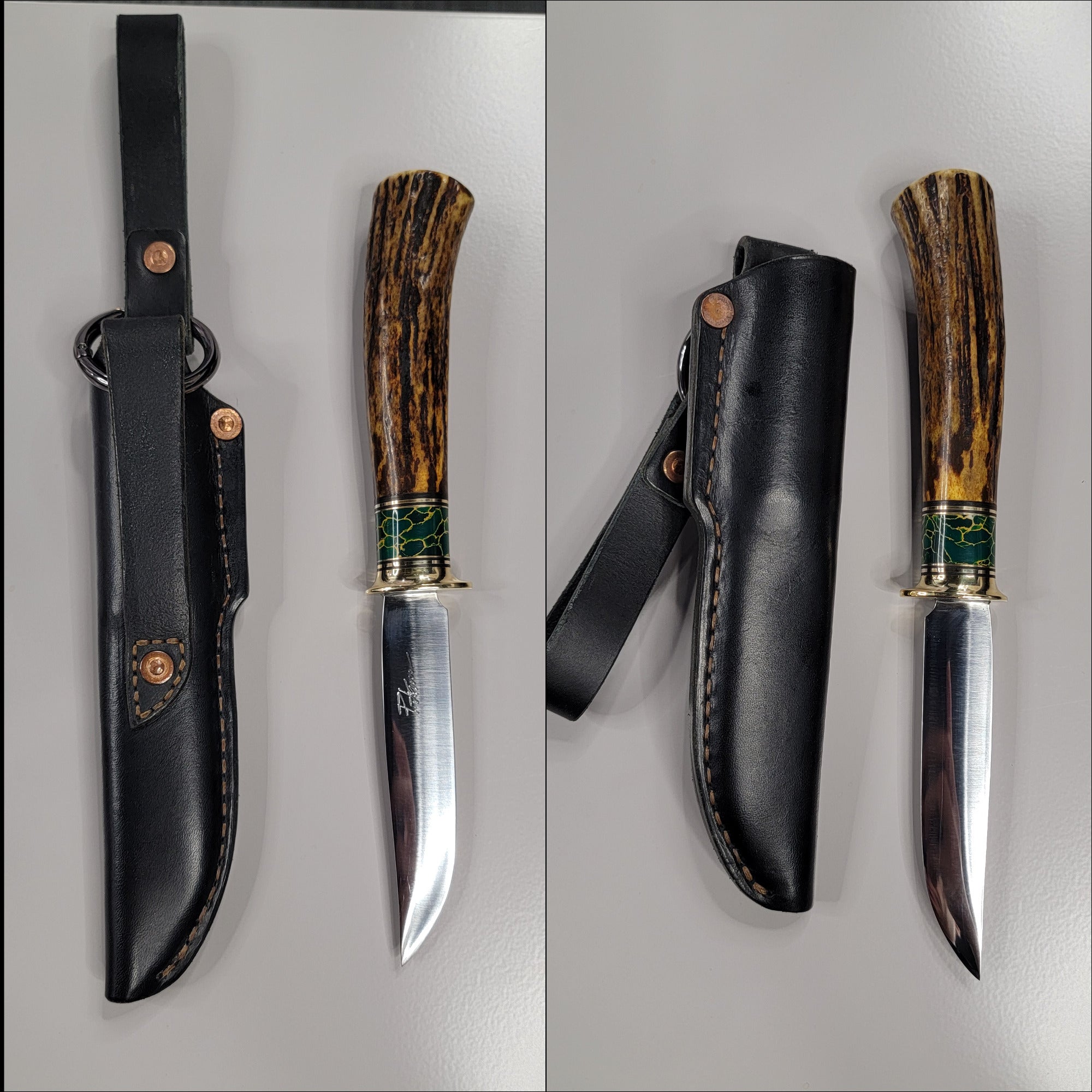 Pete's Custom Knives - Convex Grind Hunter knife. Lauri 105, Green Trustone #39