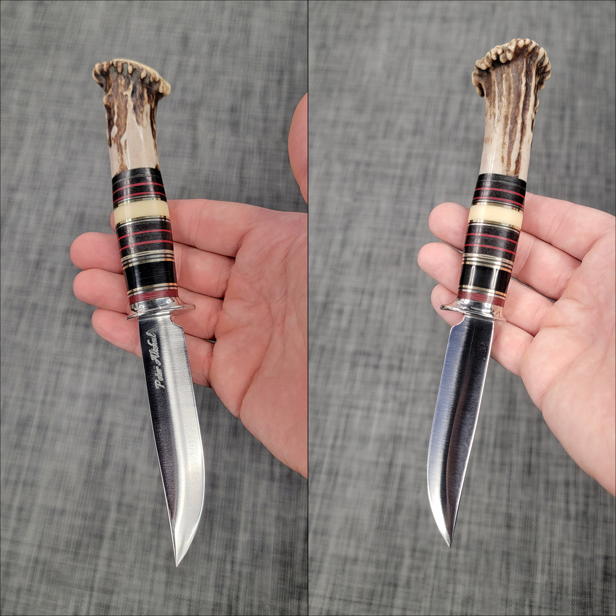 Pete's Custom Knives - Scagel Style knife. Stag crown. Convex blade #44