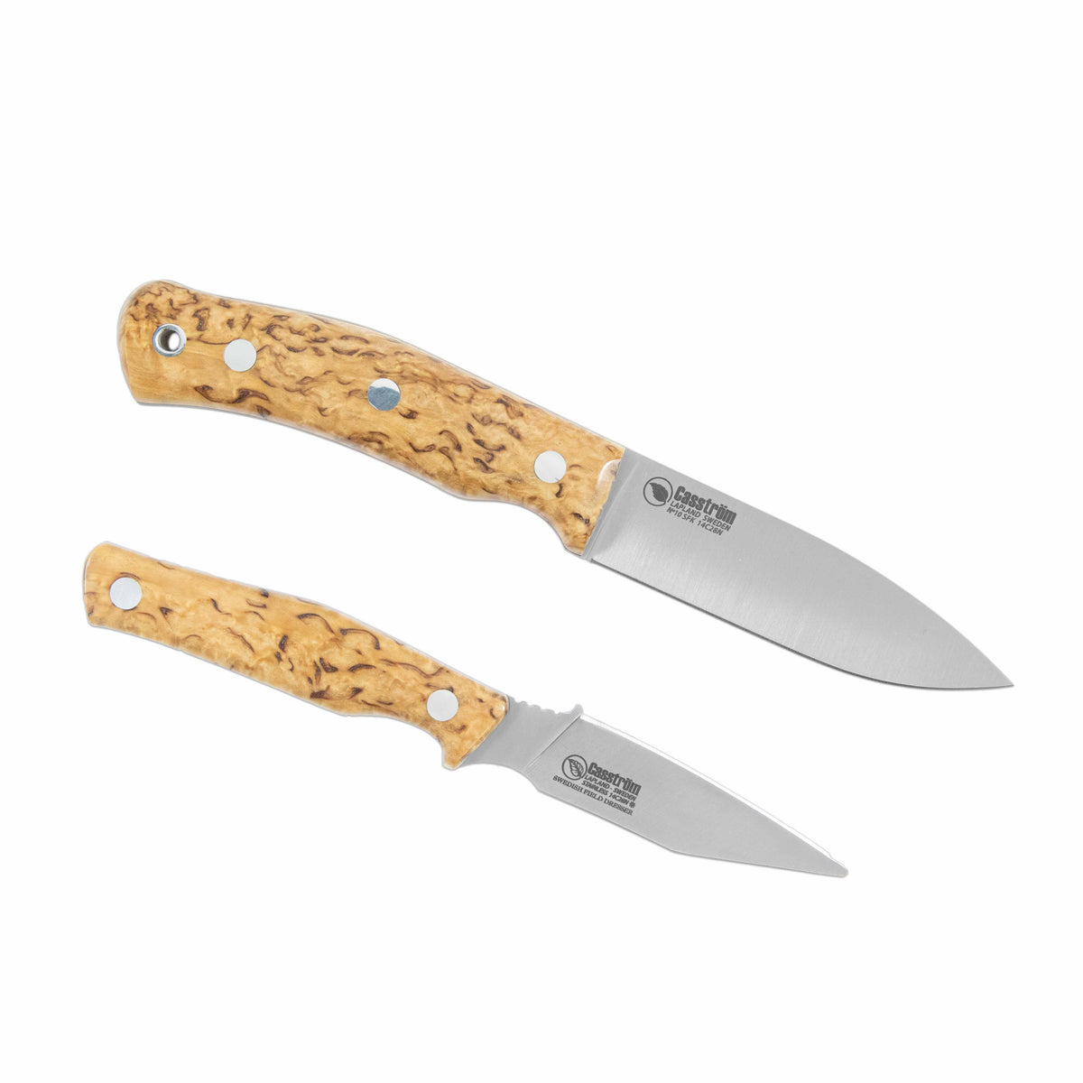 Casstrom Hunter's Combo, Double hunting Knife Set, Stabilized Curly Birch