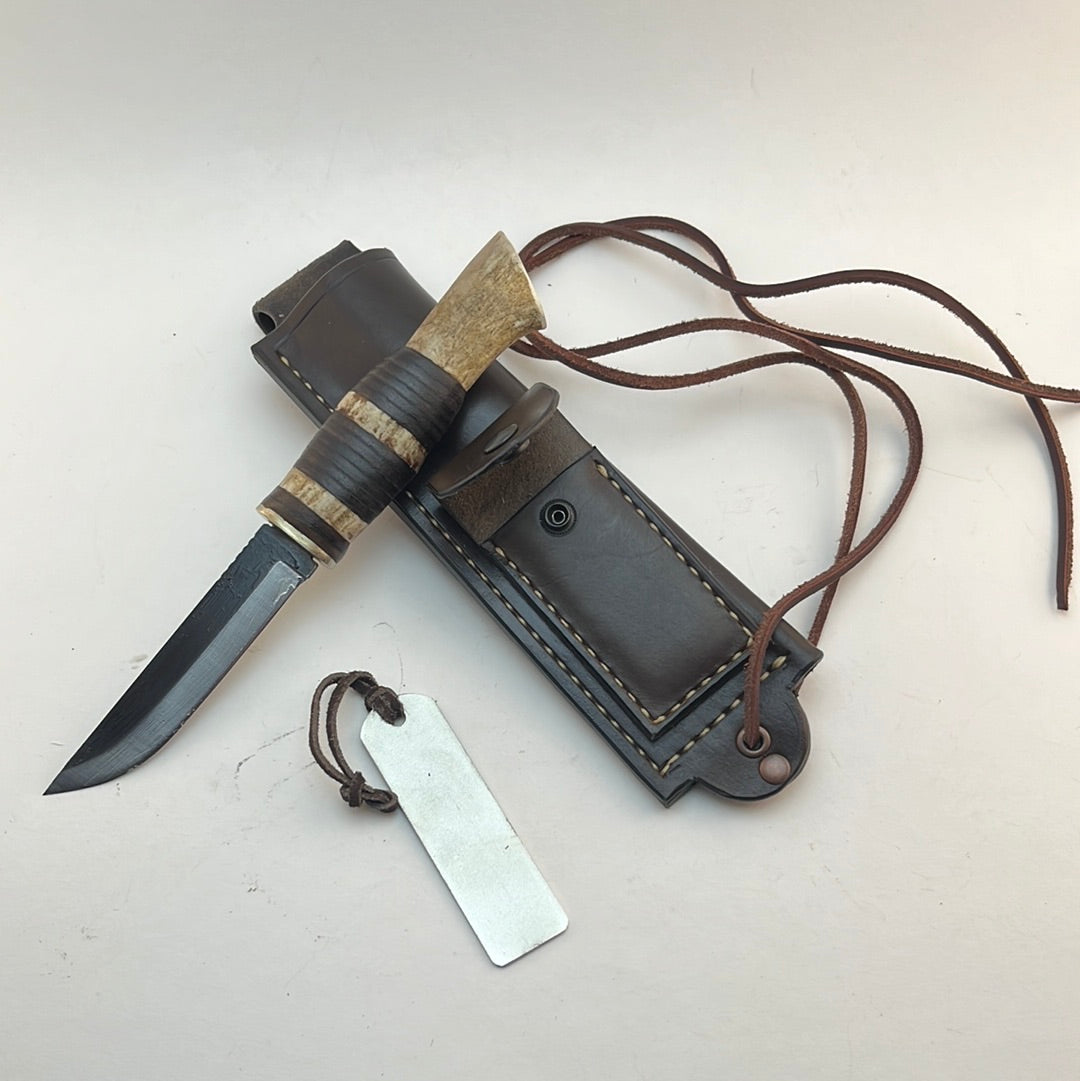 Pecks Woods Leather - Knife, Diamond Sharpener, and Leather sheath #71