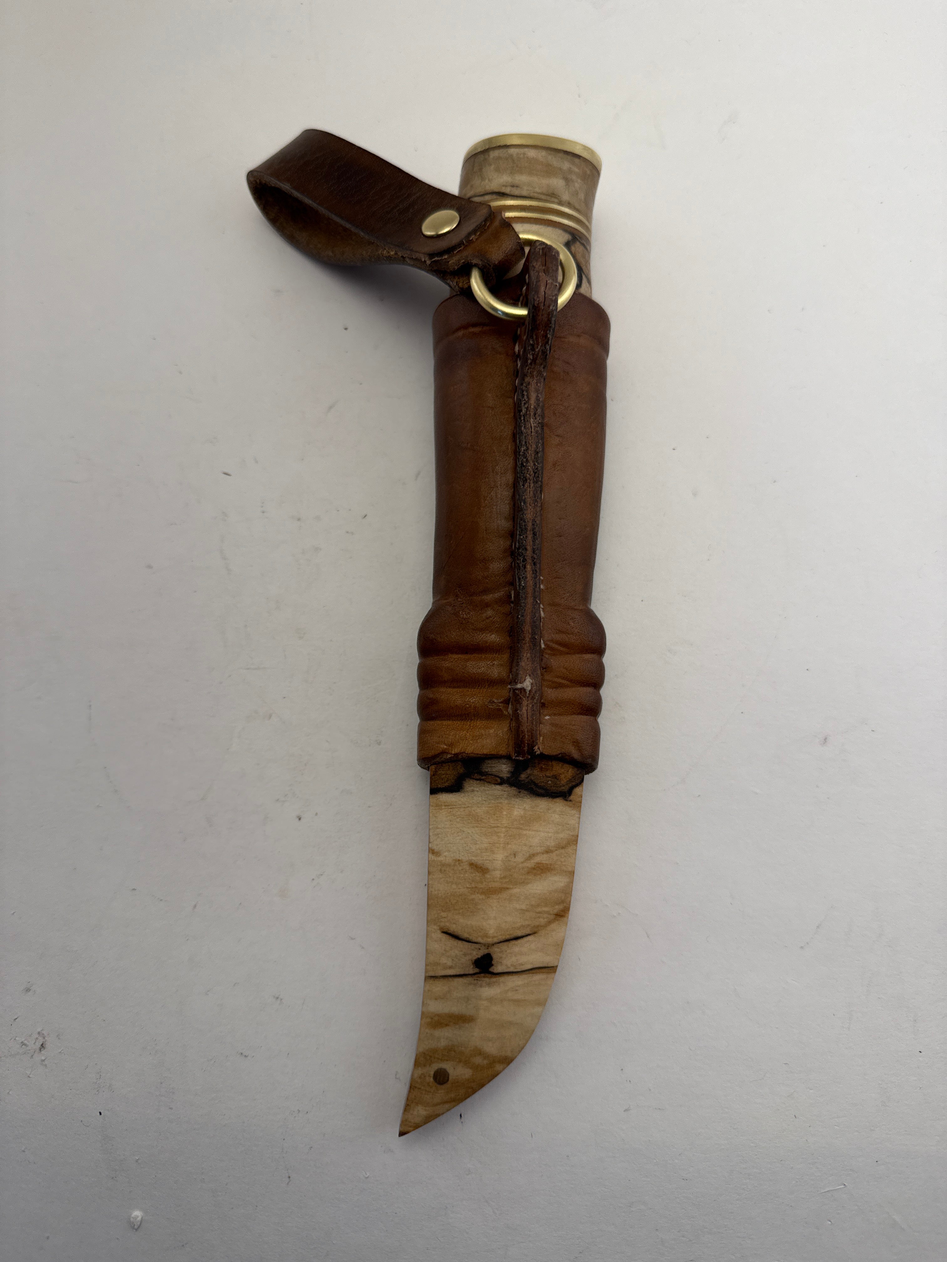 R.Nurmi PUUKKO - #26 Stabilized Spalted Birch, Birch Bark/Brass Spacers