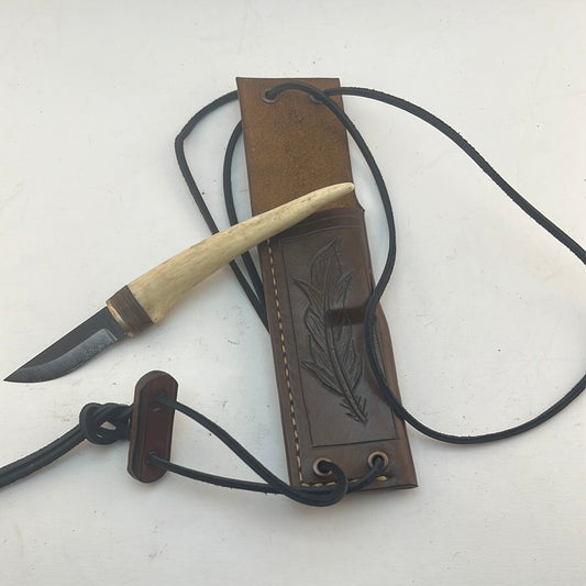 Pecks Woods Leather - Antler and Leather spacer Neck Knife #43