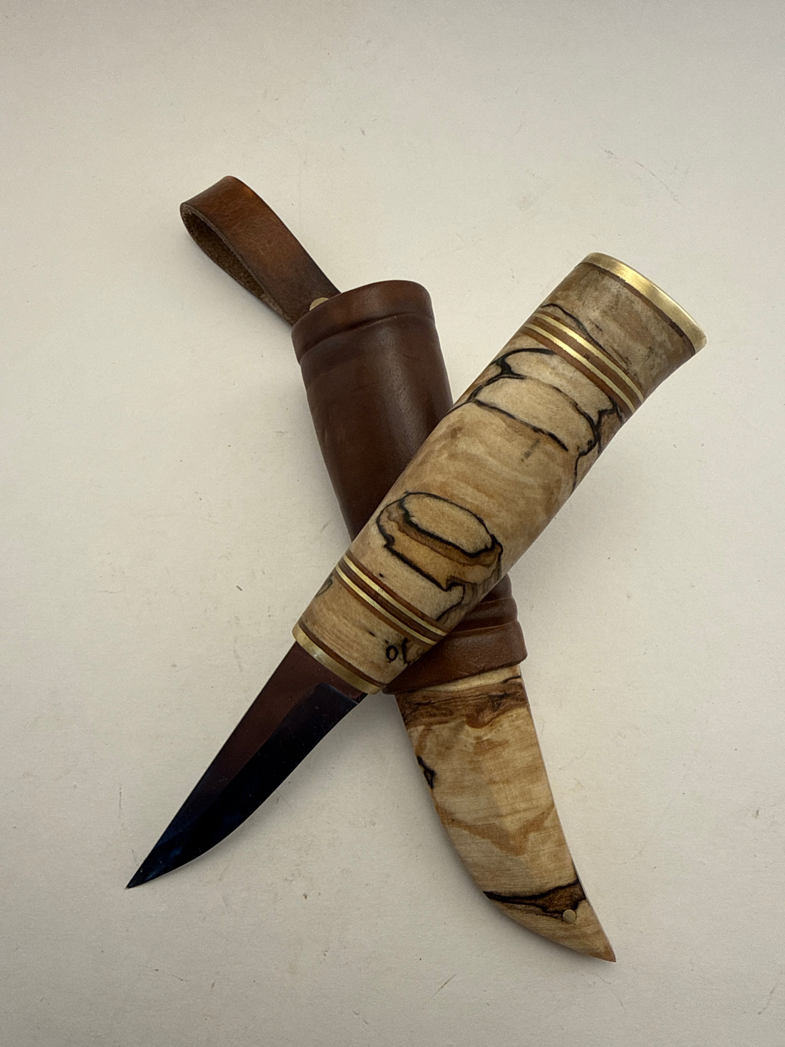 R.Nurmi PUUKKO - #26 Stabilized Spalted Birch, Birch Bark/Brass Spacers