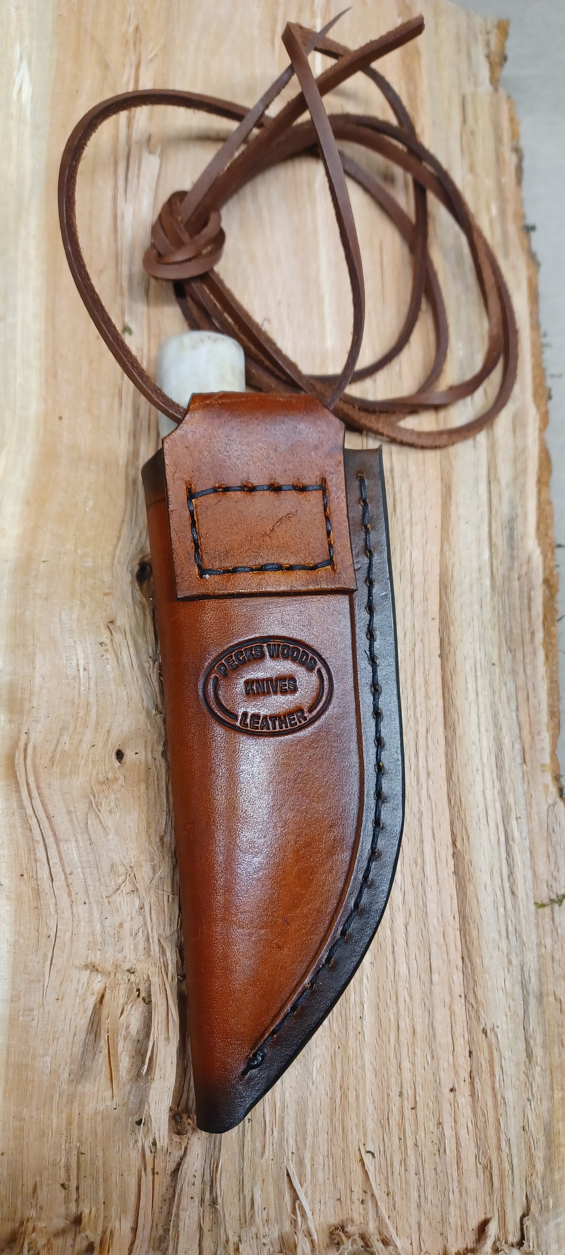 Pecks Woods Leather - Antler / Leather spacer Neck Knife #166