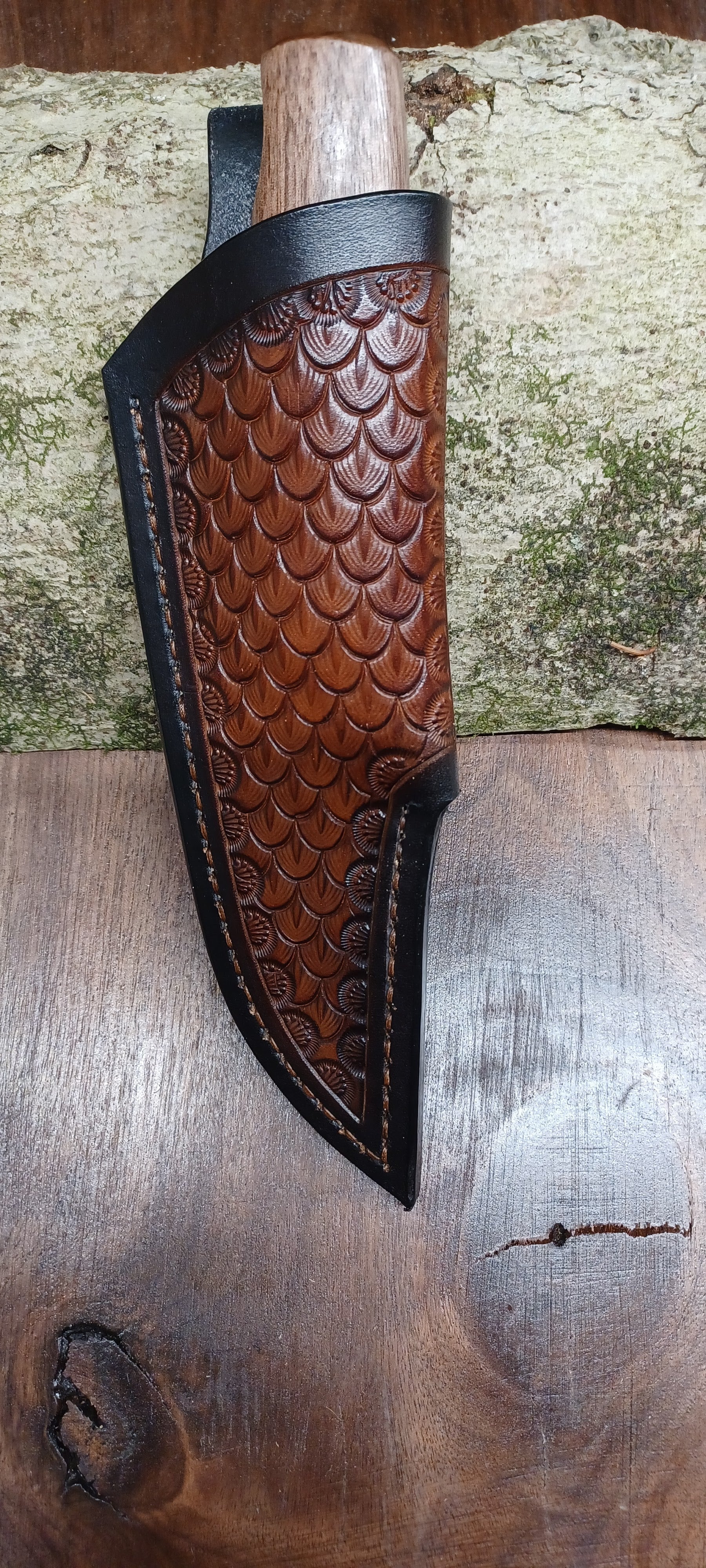 Pecks Woods Leather - Black Walnut/Stacked Leather knife #148