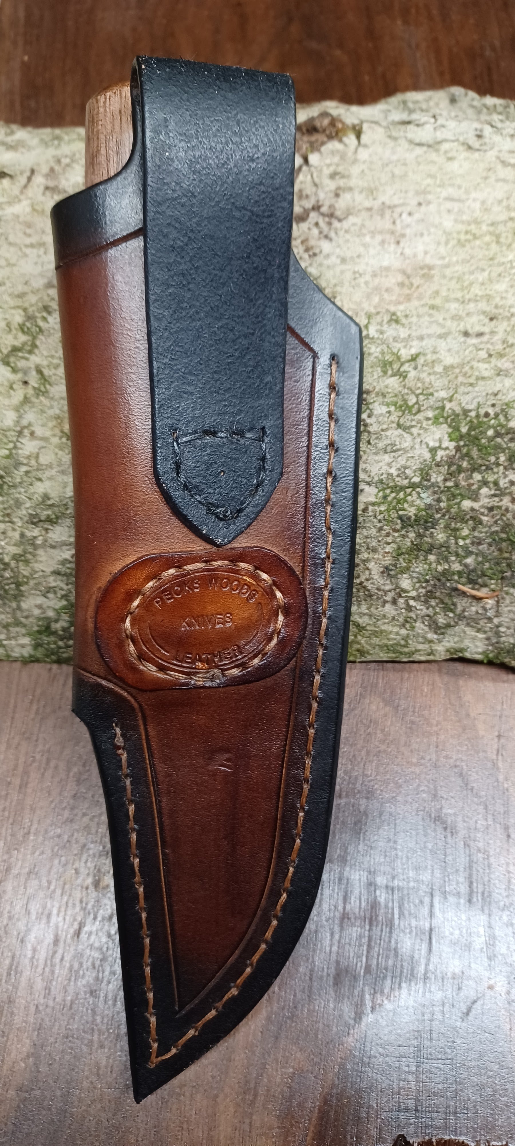 Pecks Woods Leather - Black Walnut/Stacked Leather knife #148