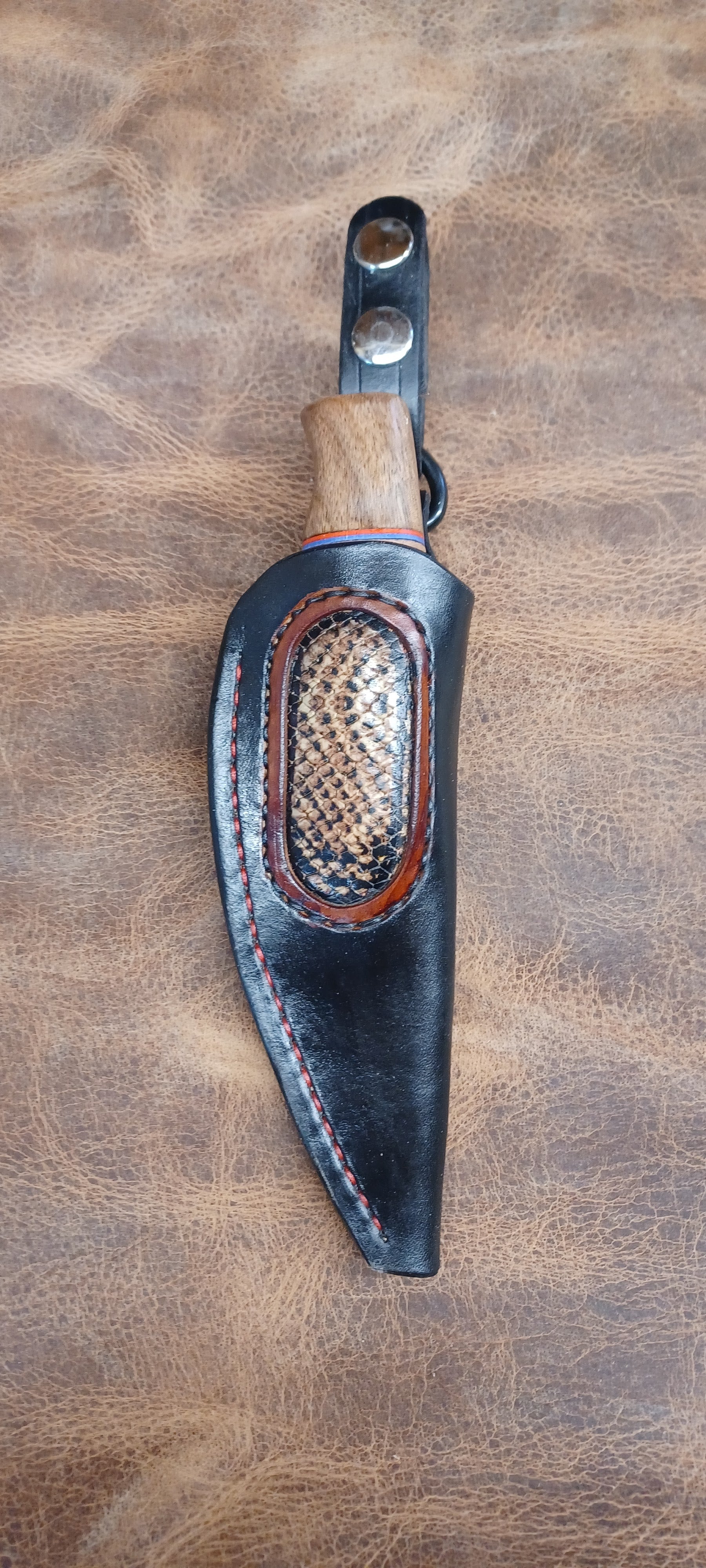 Pecks Woods Leather - Black Walnut / Leather Spacer with Reptile Print leather inlay #149