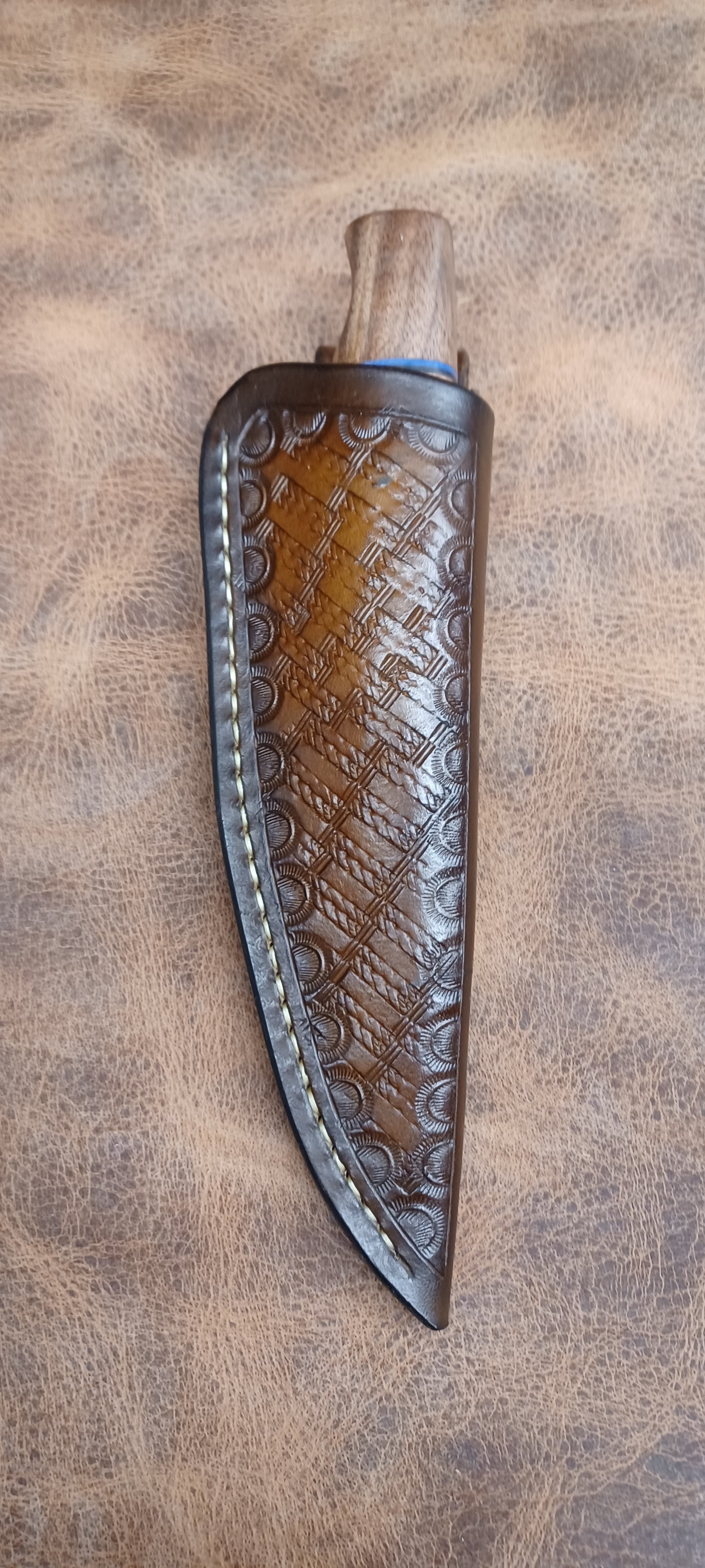 Pecks Woods Leather - Black Walnut/Stacked Leather knife #147
