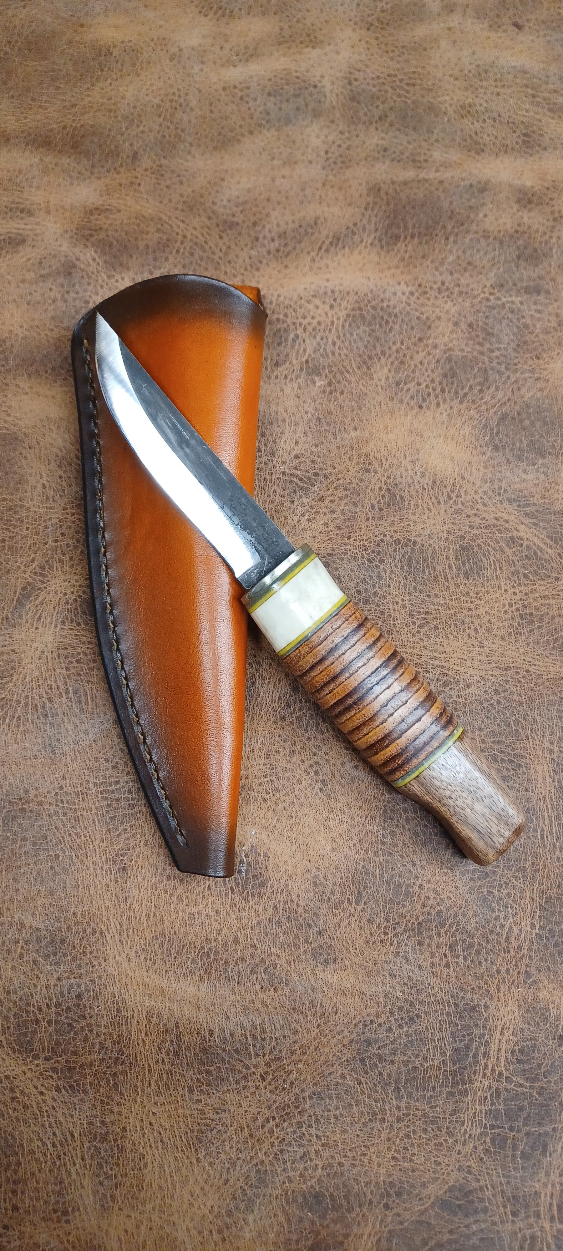 Pecks Woods Leather - Black Walnut / Leather Spacer / Antler handle #151