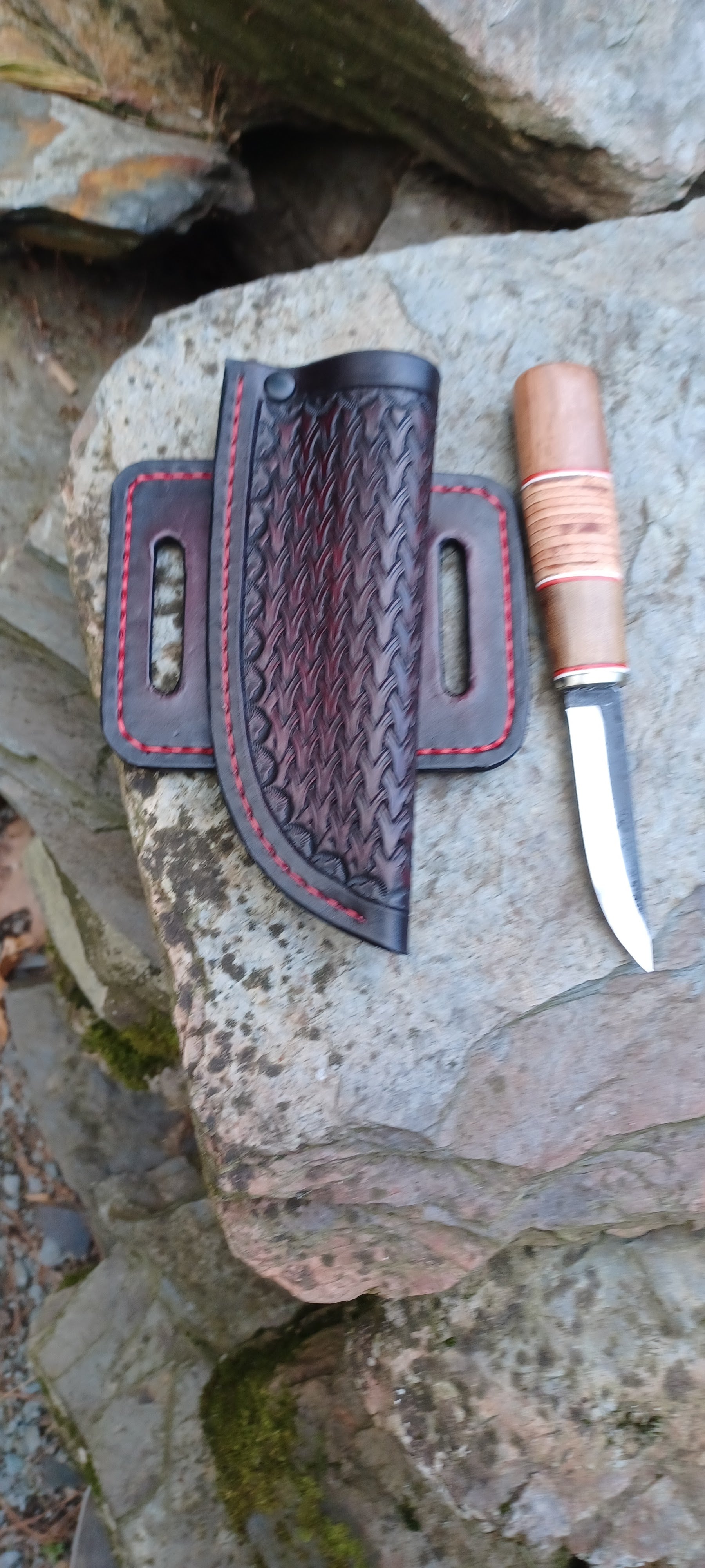 Pecks Woods Leather - Maple / Leather Spacer Handle with Multi Directional Sheath #161