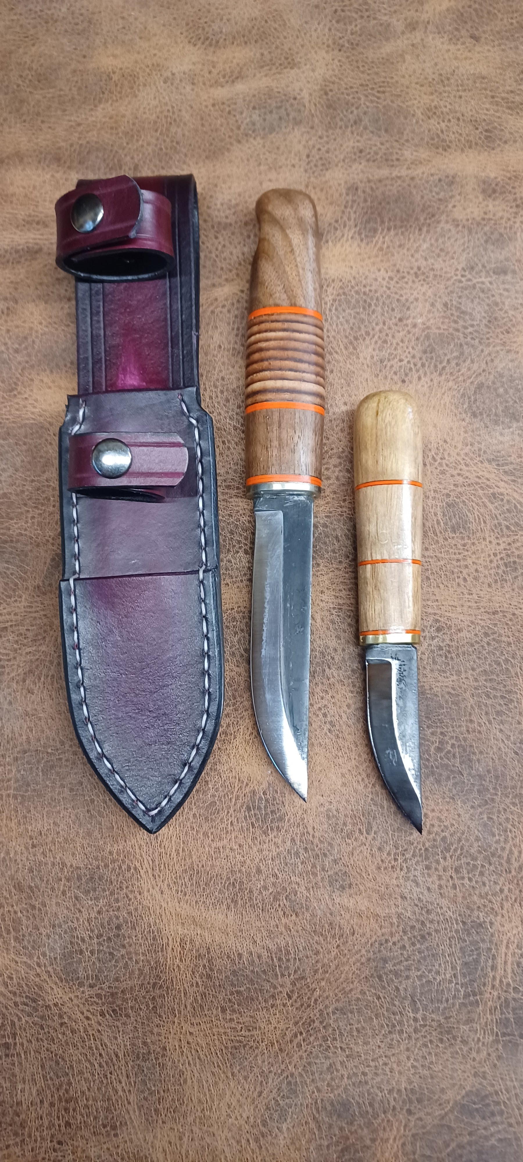 Pecks Woods Leather - Double Set! Black Walnut / Maple /Leather Spacers / G10 #163