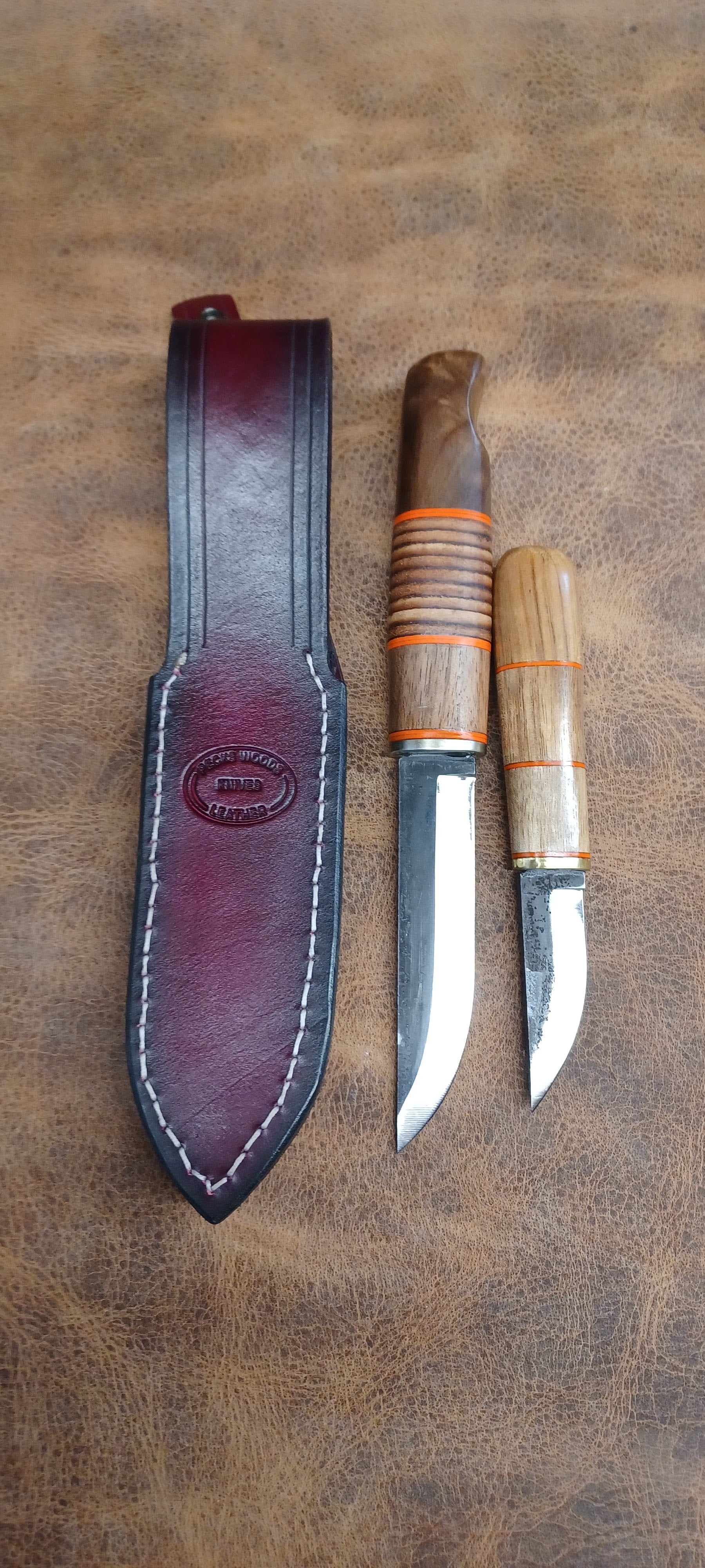 Pecks Woods Leather - Double Set! Black Walnut / Maple /Leather Spacers / G10 #163