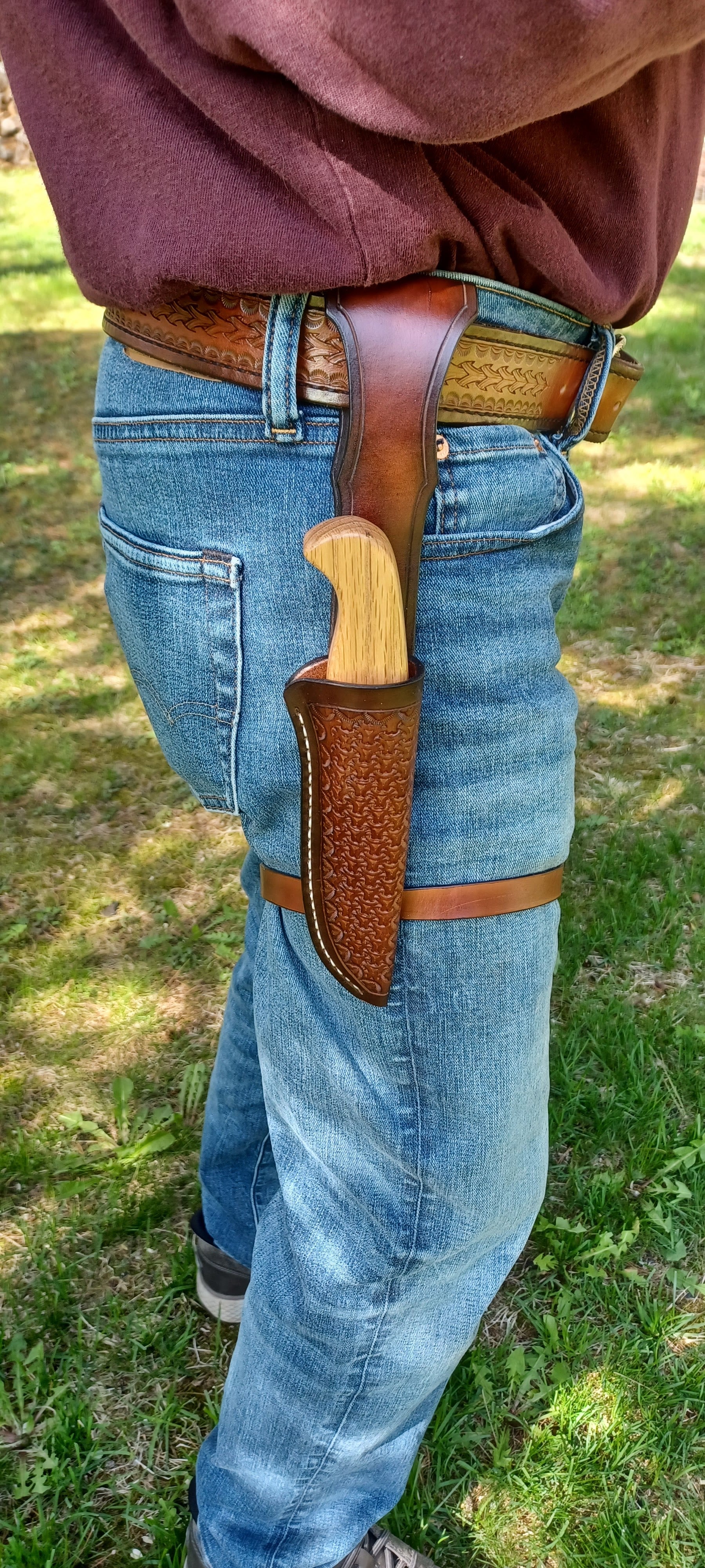Pecks Woods Leather - Oak Handle / Low Hanging Sheath with Leg Strap #165