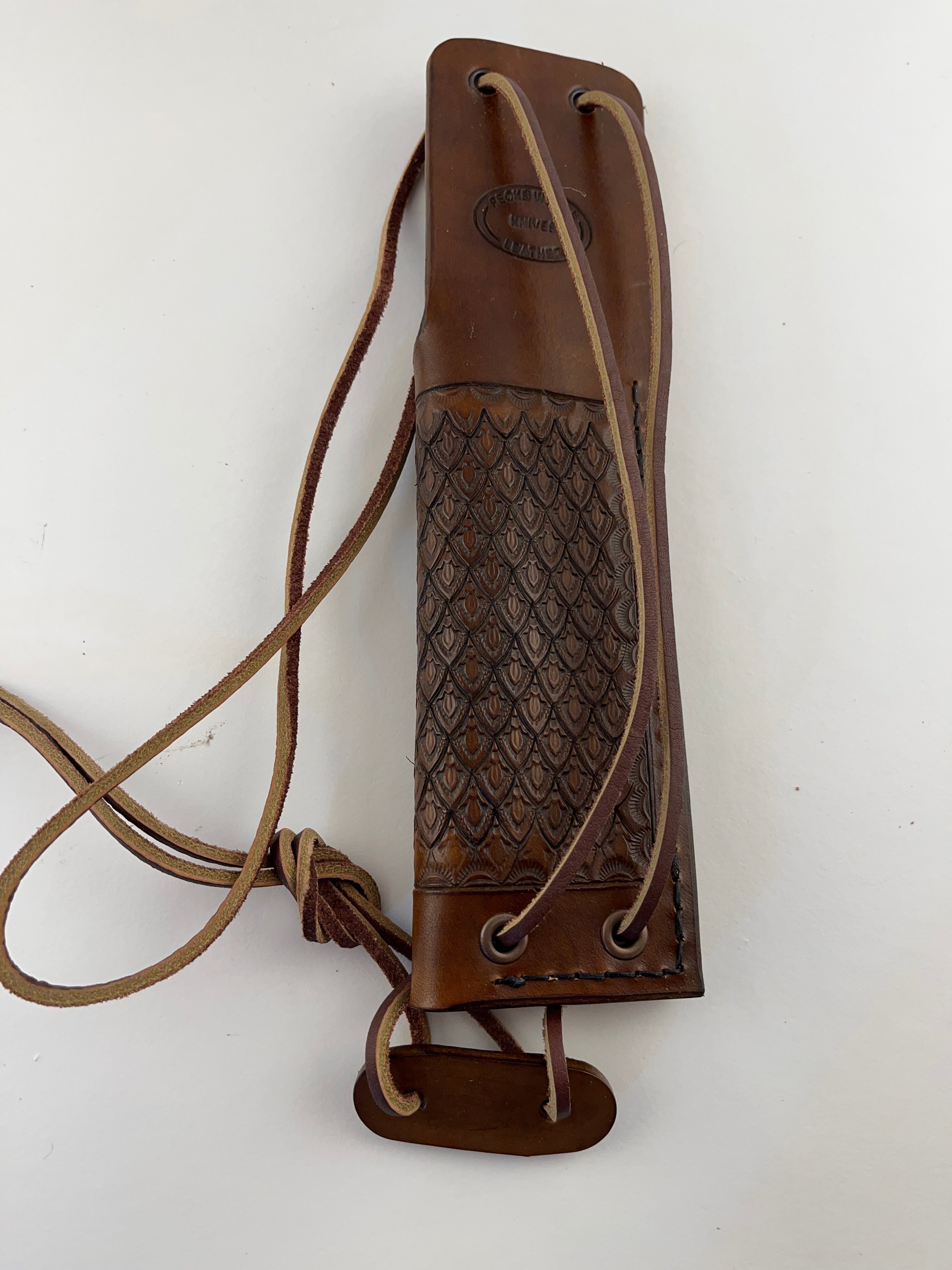 Pecks Woods Leather - Antler and Leather spacer Neck Knife #121