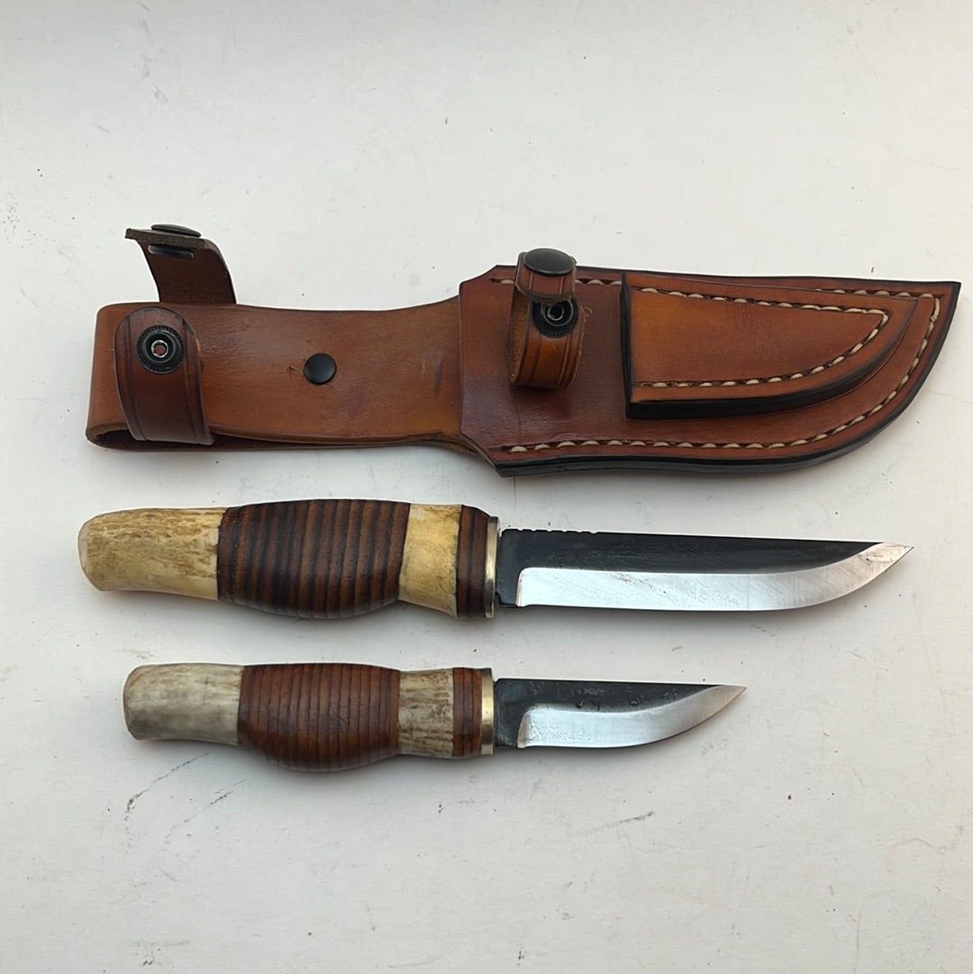 Pecks Woods Leather - Leather Spacer handle with antler pieces DOUBLE SET #76