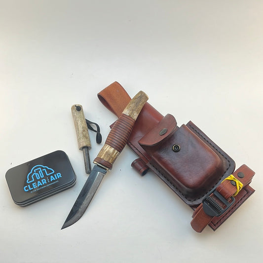 Pecks Woods Leather - Knife, Ferro Rod, Leather sheath with extra container! #60