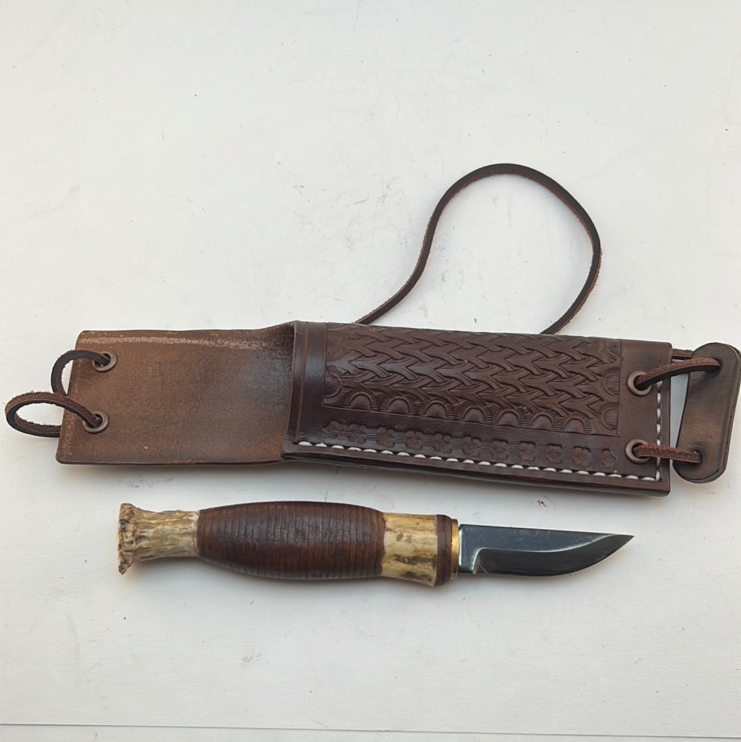 Pecks Woods Leather - Antler and Leather spacer Neck Knife #31