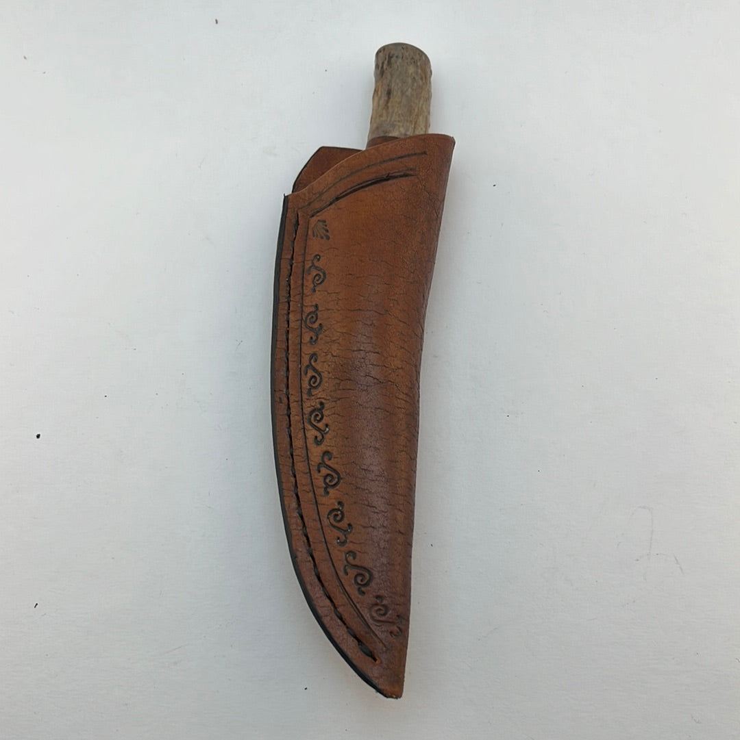 Pecks Woods Leather - Leather Spacer handle with antler pieces #58
