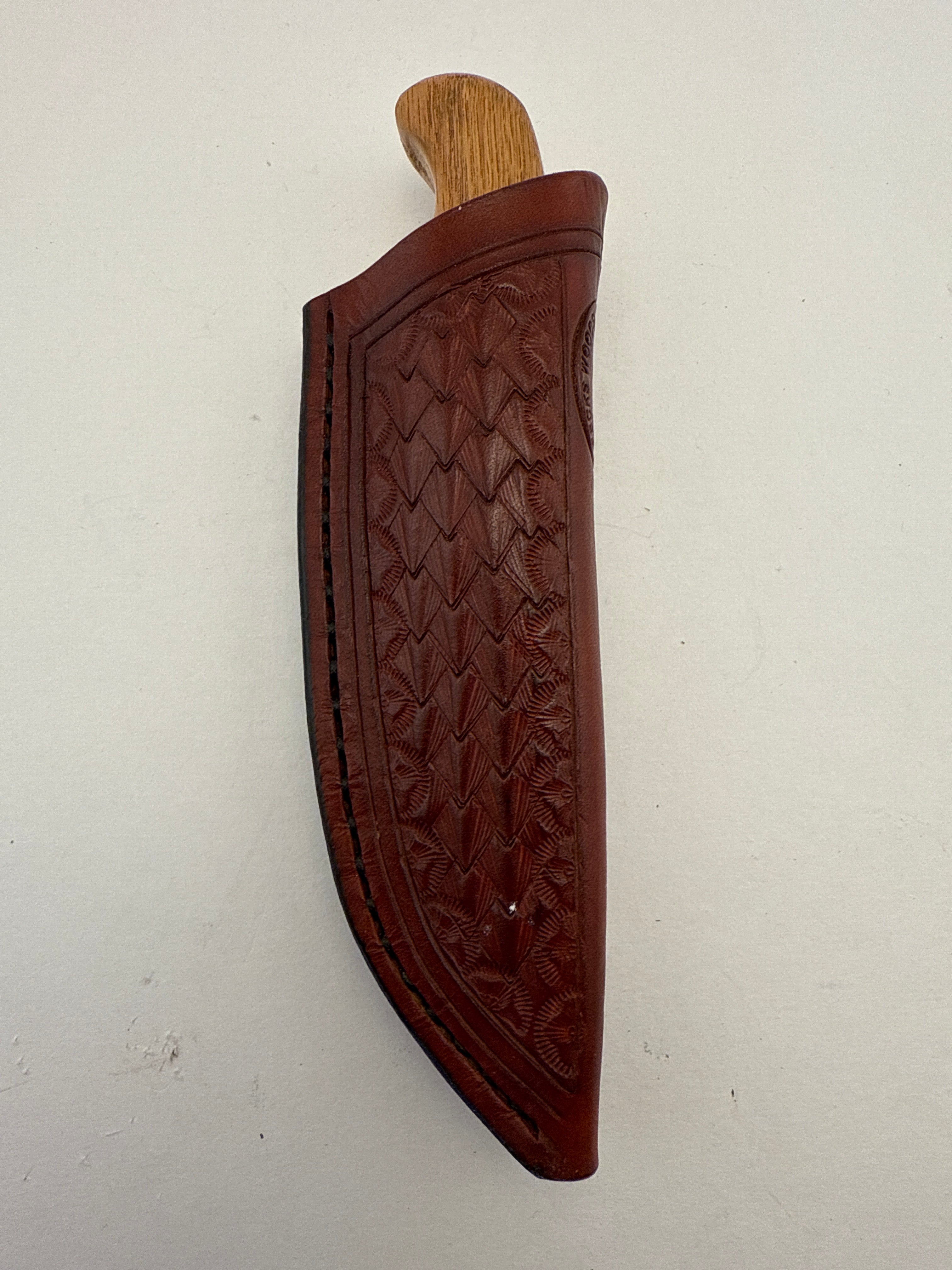 Pecks Woods Leather - Oak / Leather Spacer handle boot knife #126