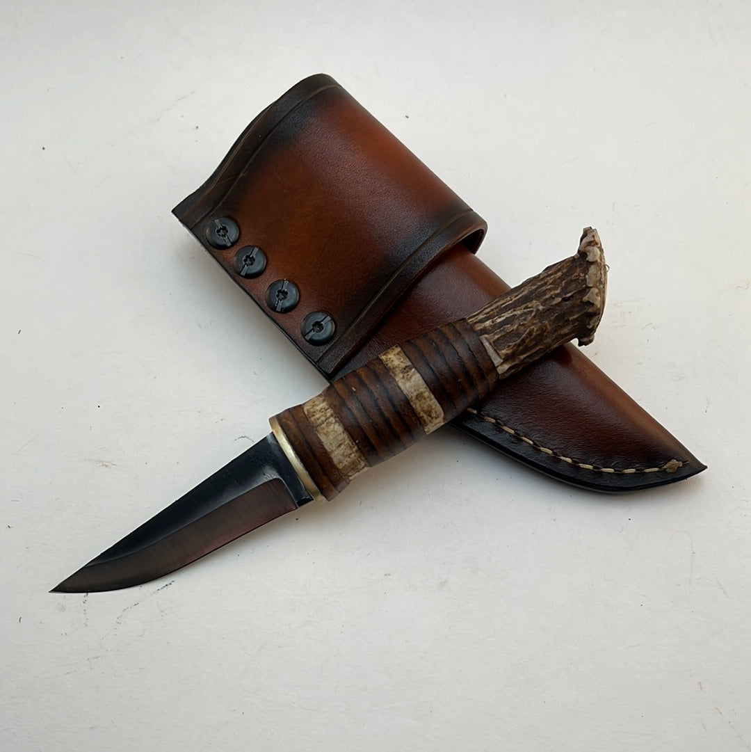 Pecks Woods Leather - Leather Spacer handle with antler pieces #66 (Scout Carry)