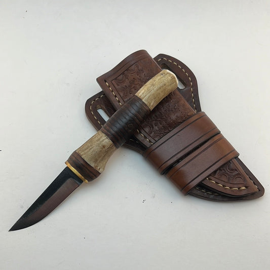 Pecks Woods Leather - Leather Spacer handle with antler pieces #61