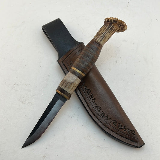 Pecks Woods Leather - Leather Spacer handle with antler pieces #50