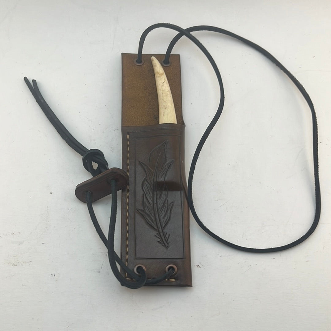 Pecks Woods Leather - Antler and Leather spacer Neck Knife #43