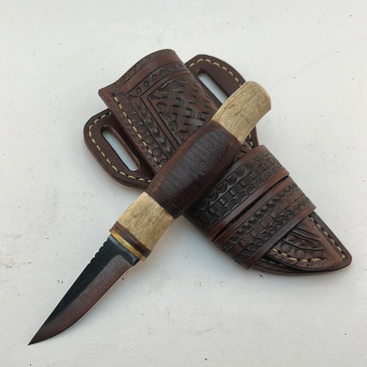 Pecks Woods Leather - Leather Spacer handle with antler pieces #30