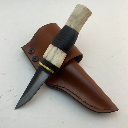 Pecks Woods Leather - Leather Spacer handle with antler pieces #77 (Scout Carry)