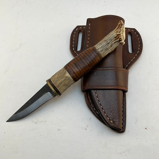 Pecks Woods Leather - Leather Spacer handle with antler pieces #35