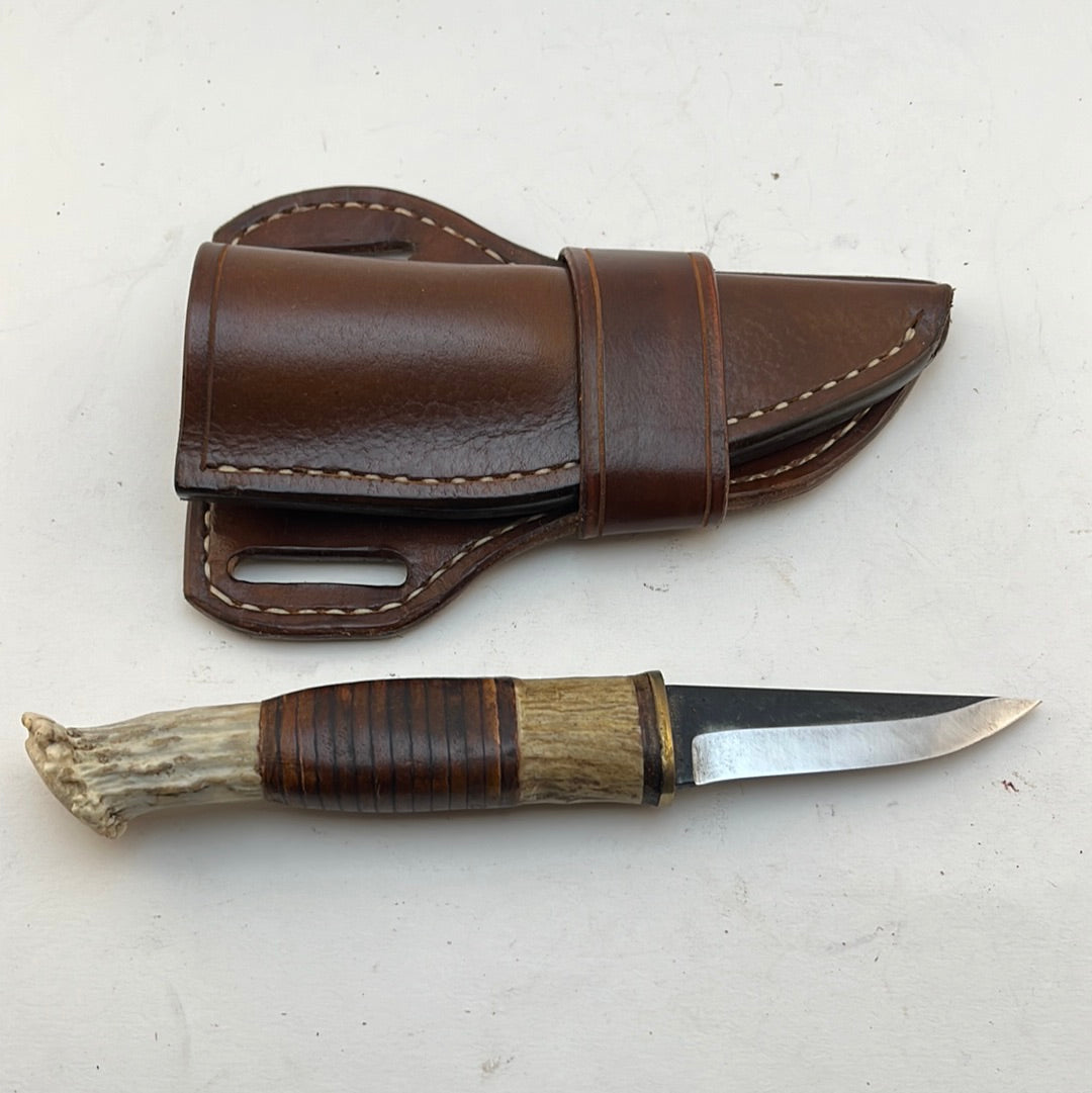 Pecks Woods Leather - Leather Spacer handle with antler pieces #35