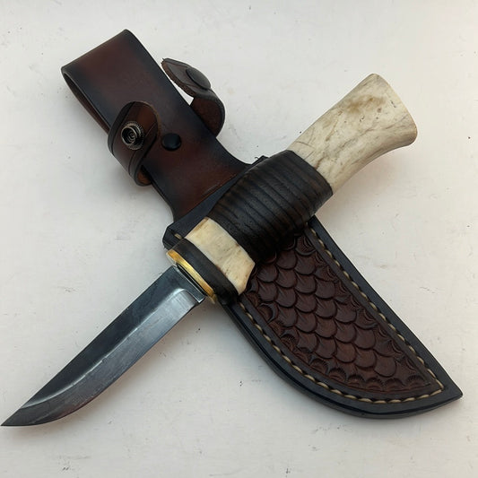 Pecks Woods Leather - Leather Spacer handle with antler pieces #79