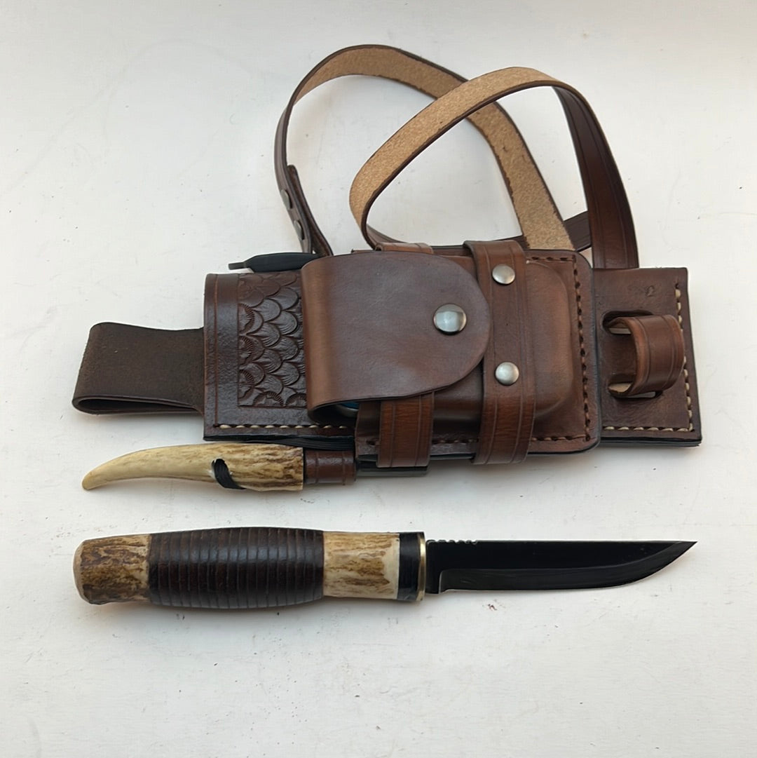 Pecks Woods Leather - Knife, Ferro Rod, Leather sheath with extra container! #56