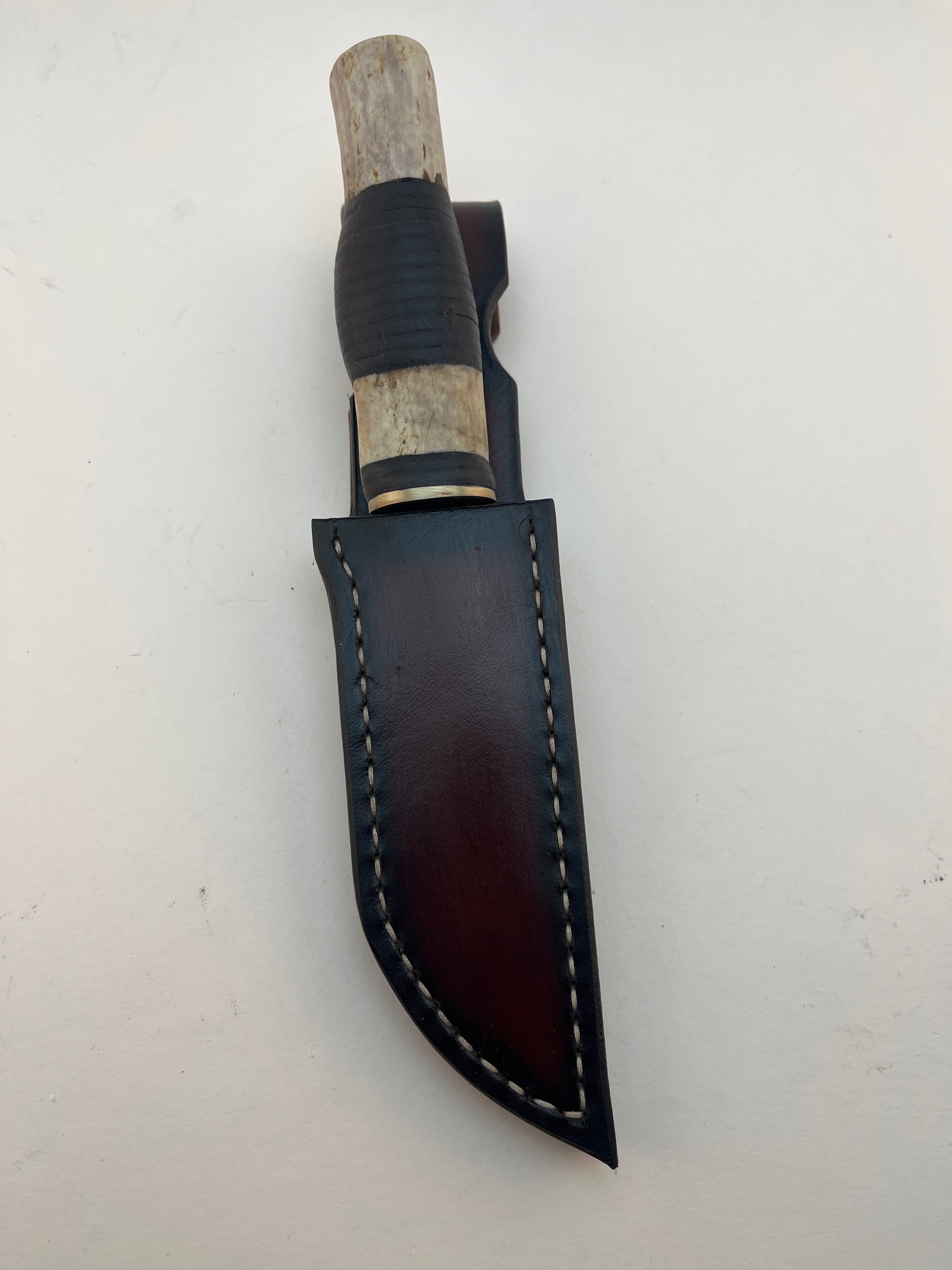 Pecks Woods Leather - Leather Spacer handle with antler pieces. Magnetic Retention! #91