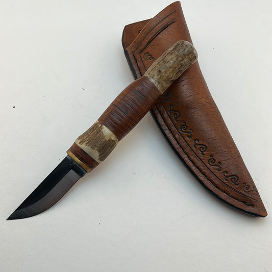Pecks Woods Leather - Leather Spacer handle with antler pieces #58