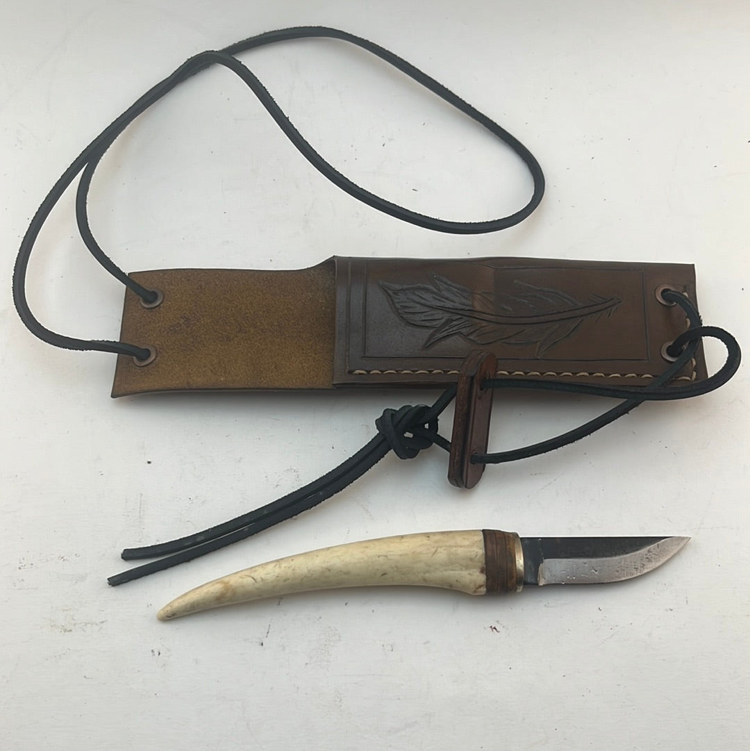 Pecks Woods Leather - Antler and Leather spacer Neck Knife #43