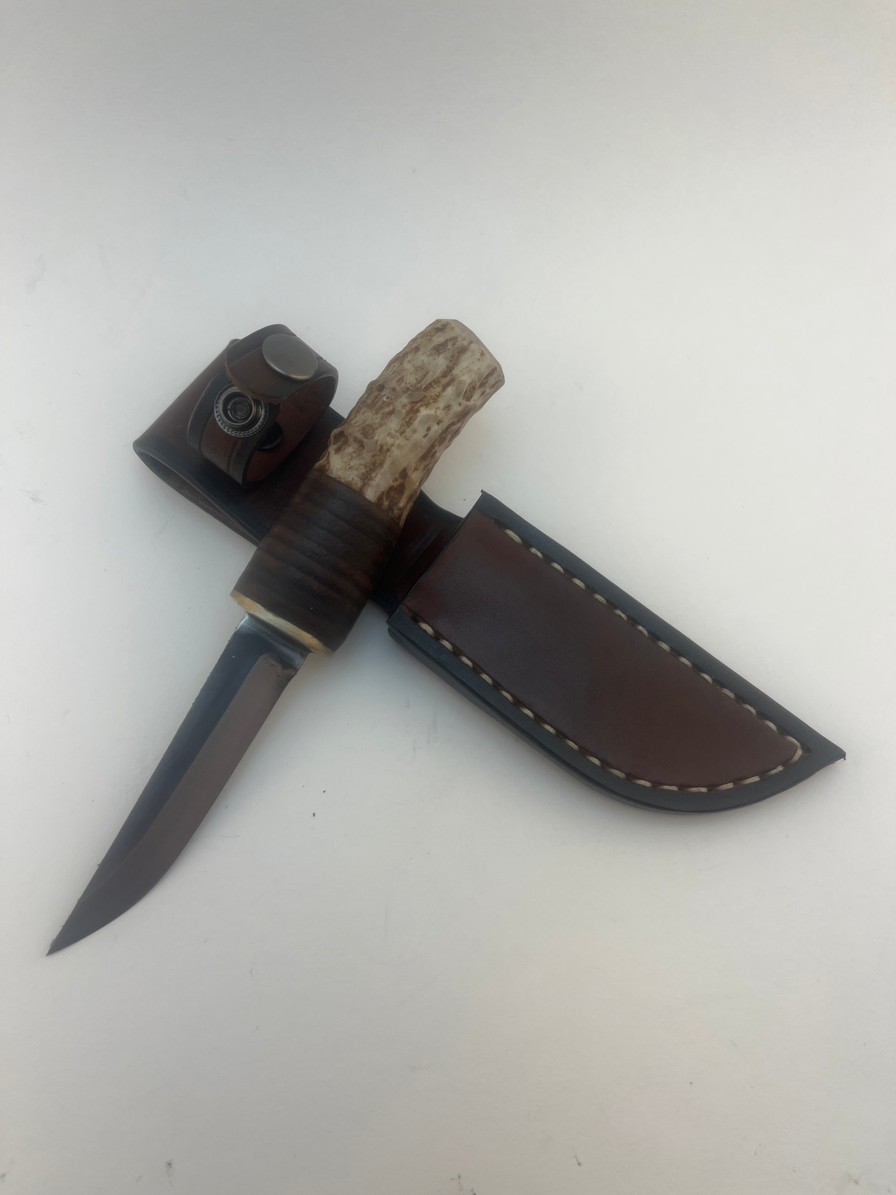 Pecks Woods Leather - Leather Spacer handle with antler piece #88