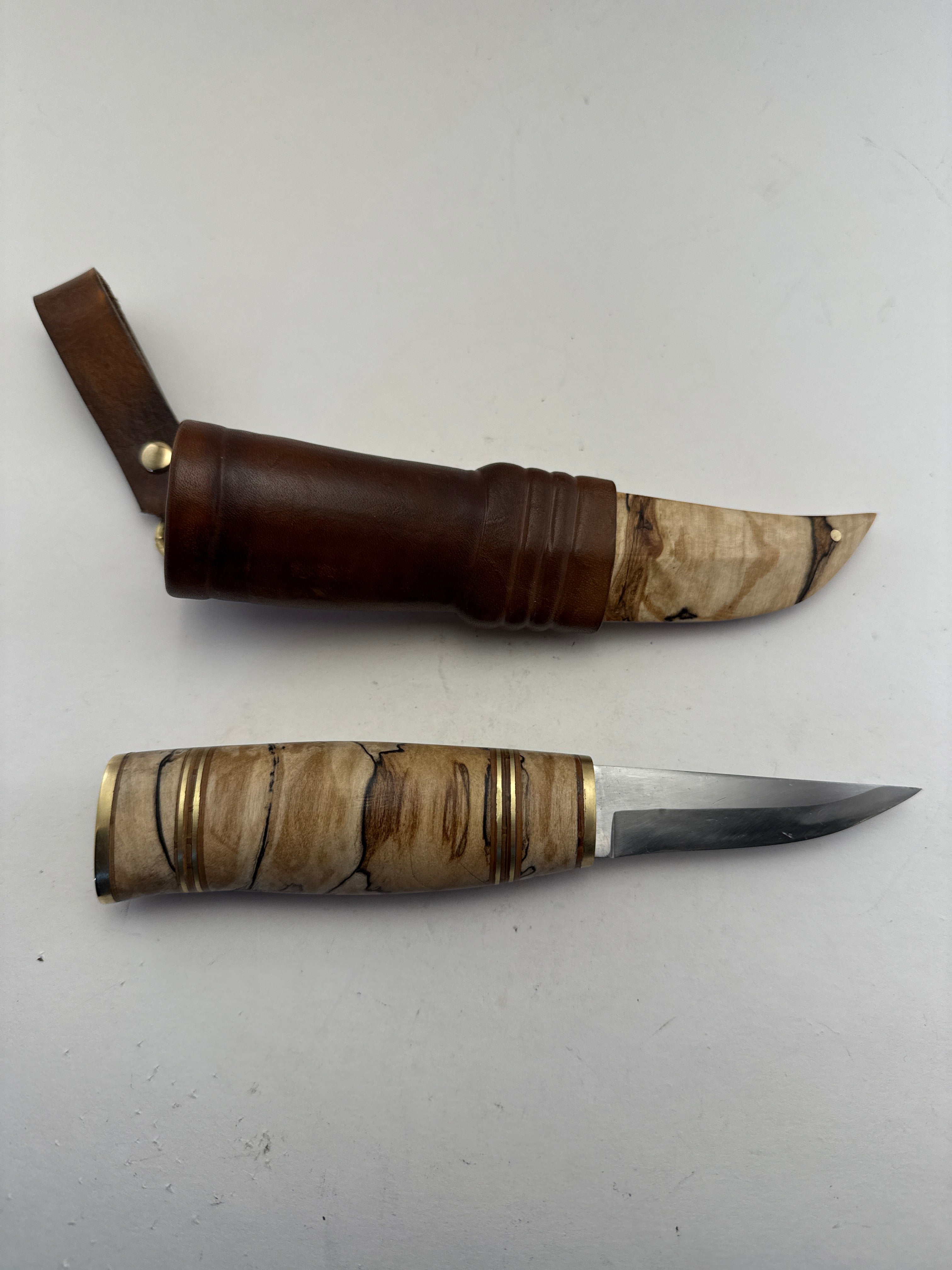 R.Nurmi PUUKKO - #26 Stabilized Spalted Birch, Birch Bark/Brass Spacers