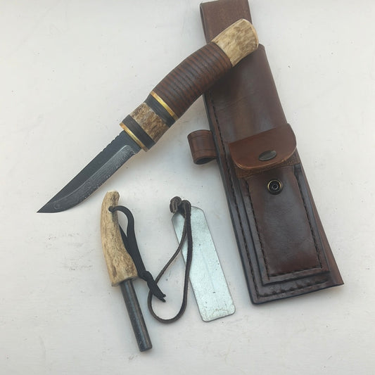 Pecks Woods Leather - Knife, Ferro Rod, Diamond Sharpener, and Leather sheath #46