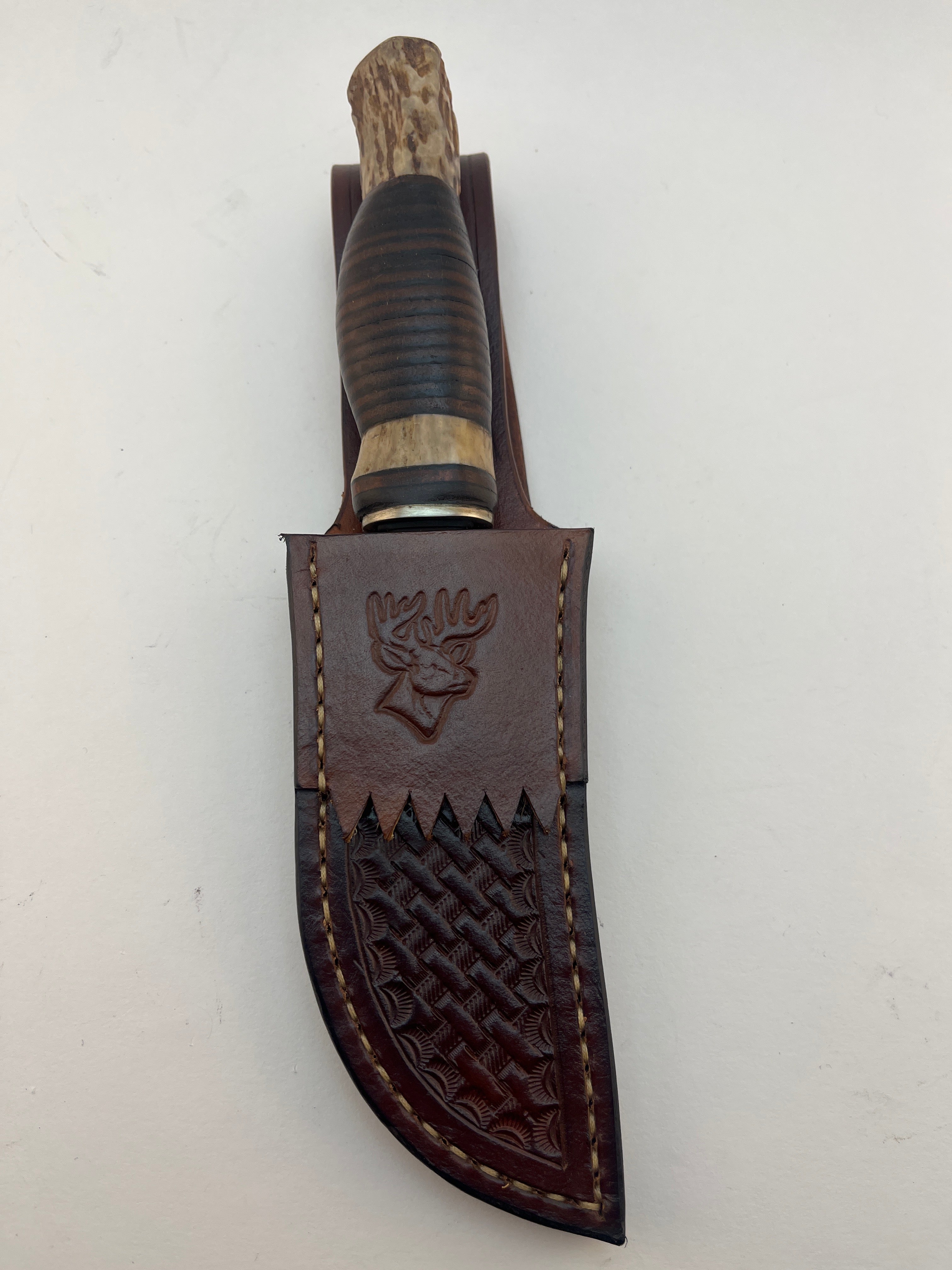 Pecks Woods Leather - Leather Spacer handle with antler pieces. Magnetic Retention! #90