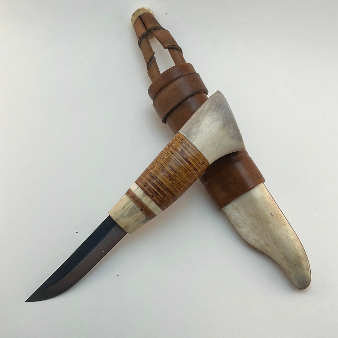 R.Nurmi PUUKKO - #13 Moose Antler Handle with Stacked Birch Bark