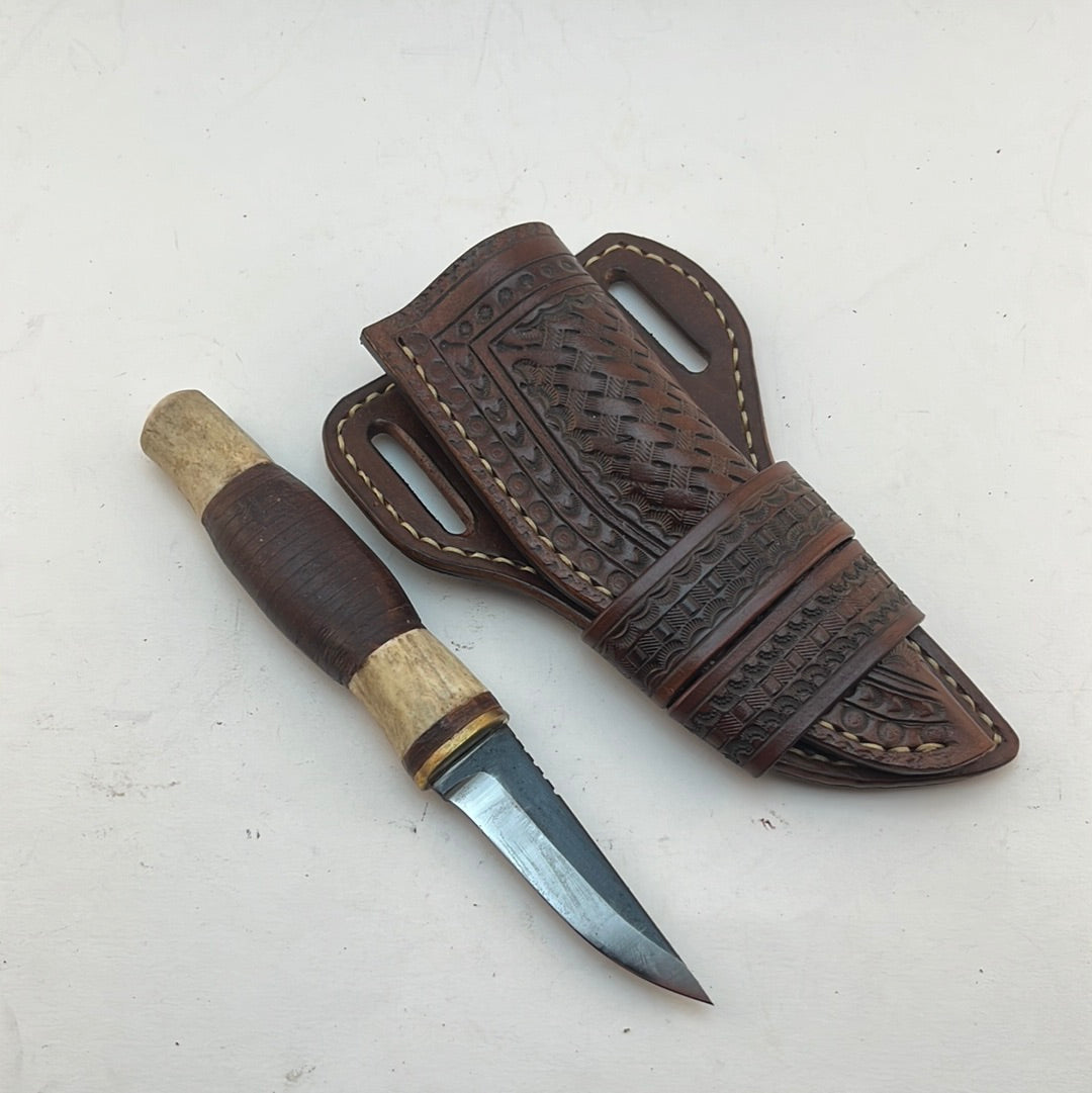 Pecks Woods Leather - Leather Spacer handle with antler pieces #30