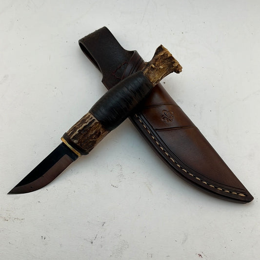 Pecks Woods Leather - Leather Spacer handle with antler pieces #37