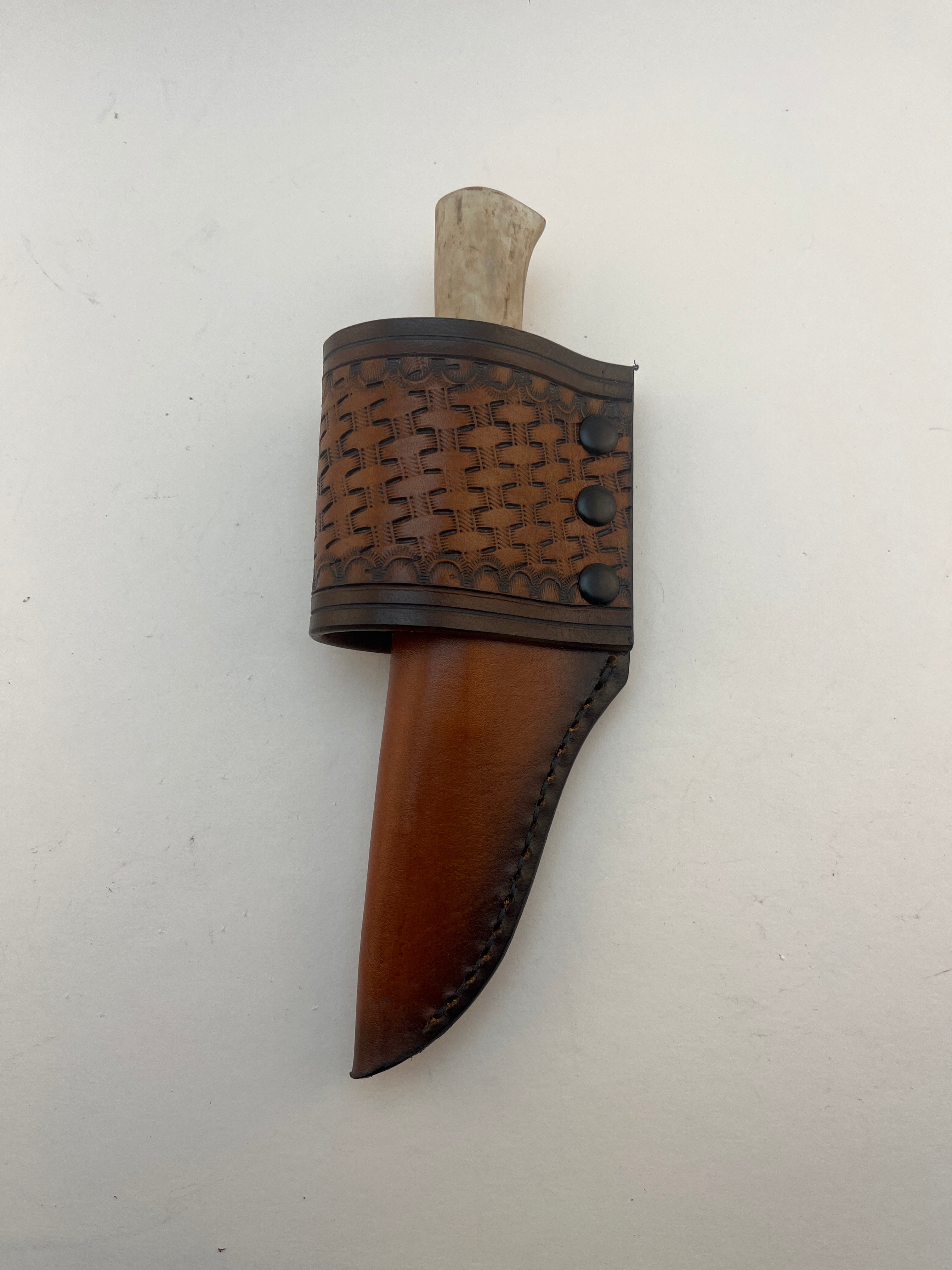 Pecks Woods Leather - Leather Spacer handle with antler pieces #98 (Scout Carry)