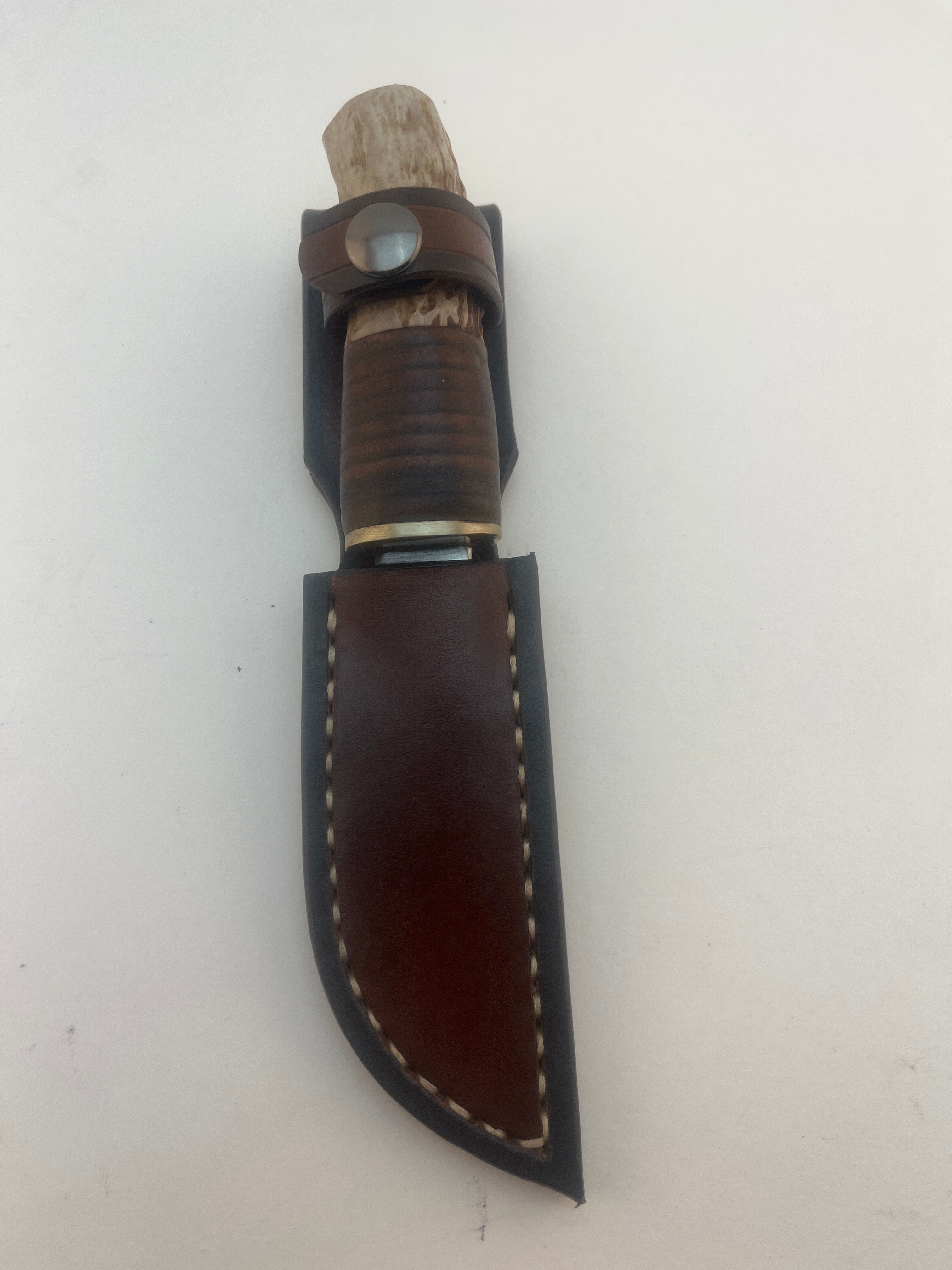 Pecks Woods Leather - Leather Spacer handle with antler piece #88