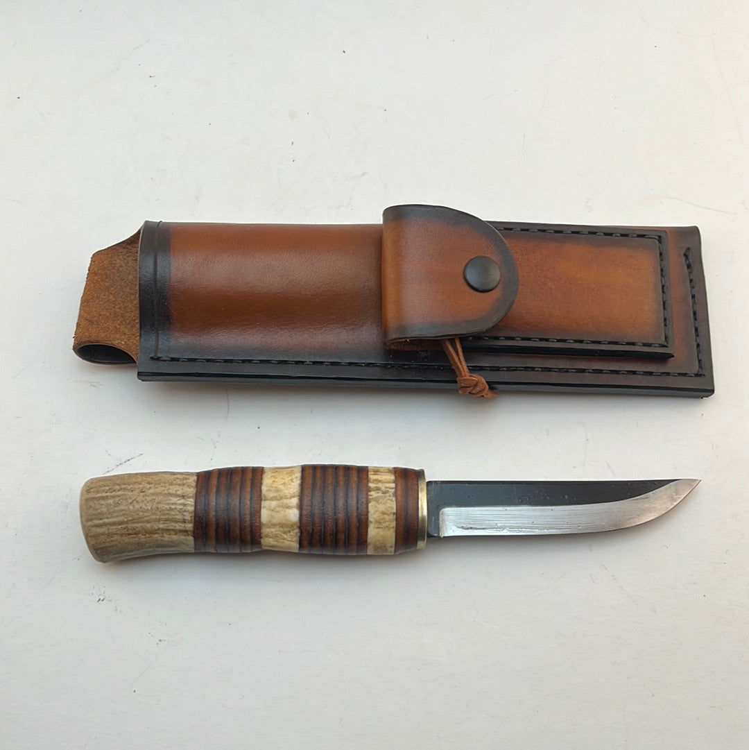 Pecks Woods Leather - Knife, Diamond Sharpener, and Leather sheath #70
